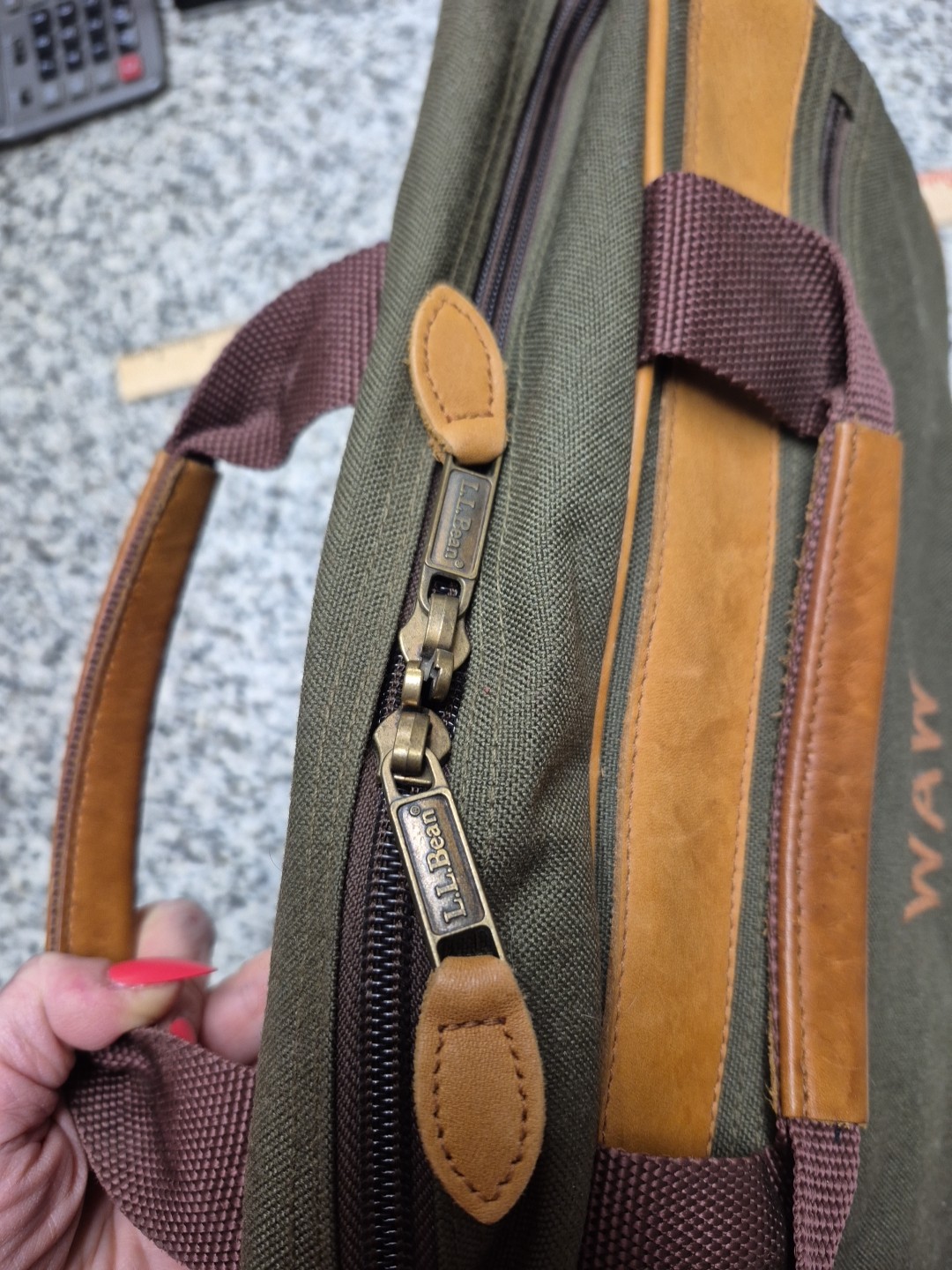 LL Bean Leather And Canvas Messenger Embroidered Luggage Carry On Bag Expandable