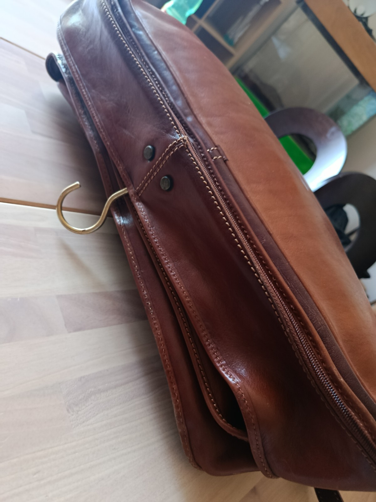 Vintage Genuine Leather Garment Bag Suit Carrier Travel Case Made in Italy