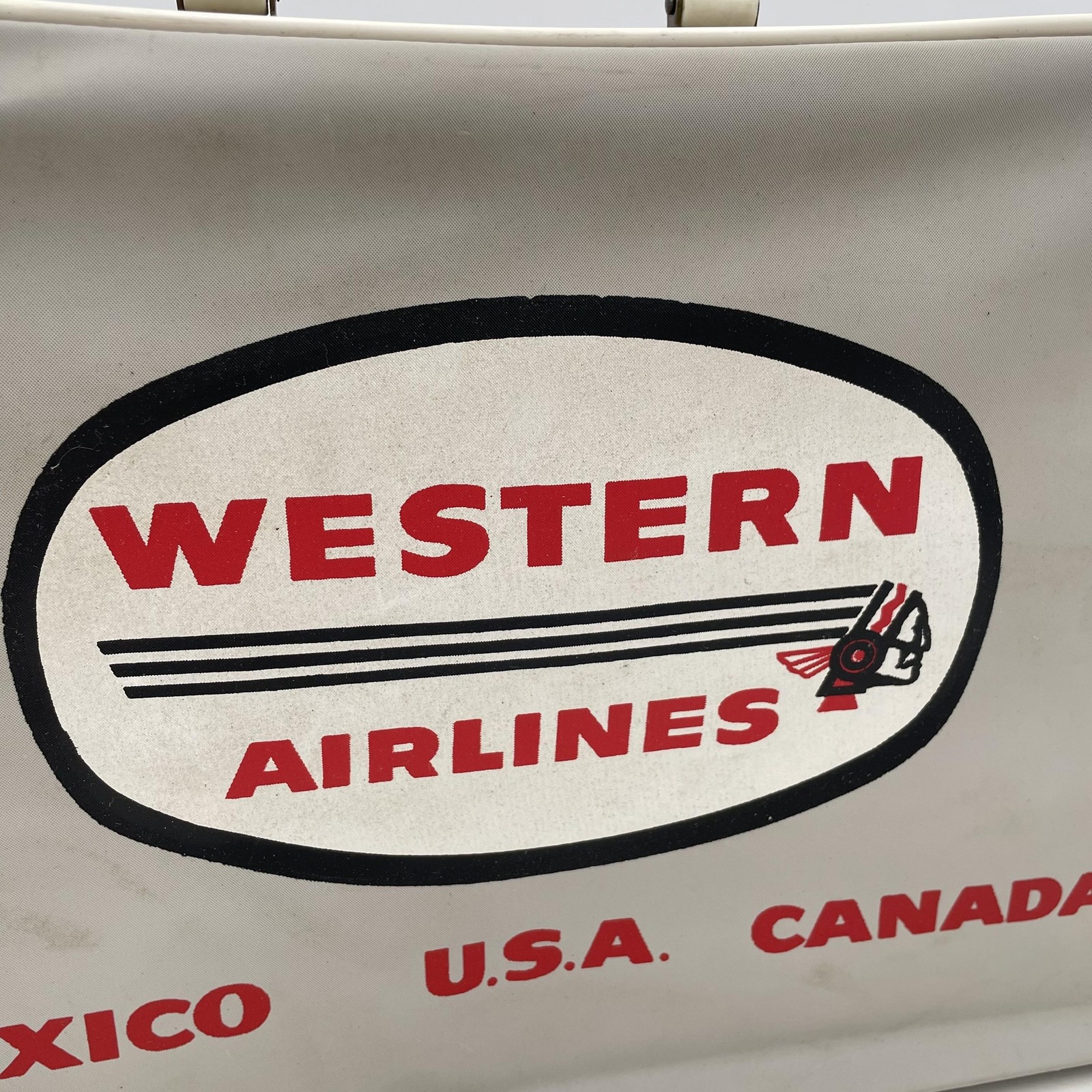 Vintage Western Airlines Vinyl Travel Bag Suitcase Gray Red Logo Carry On
