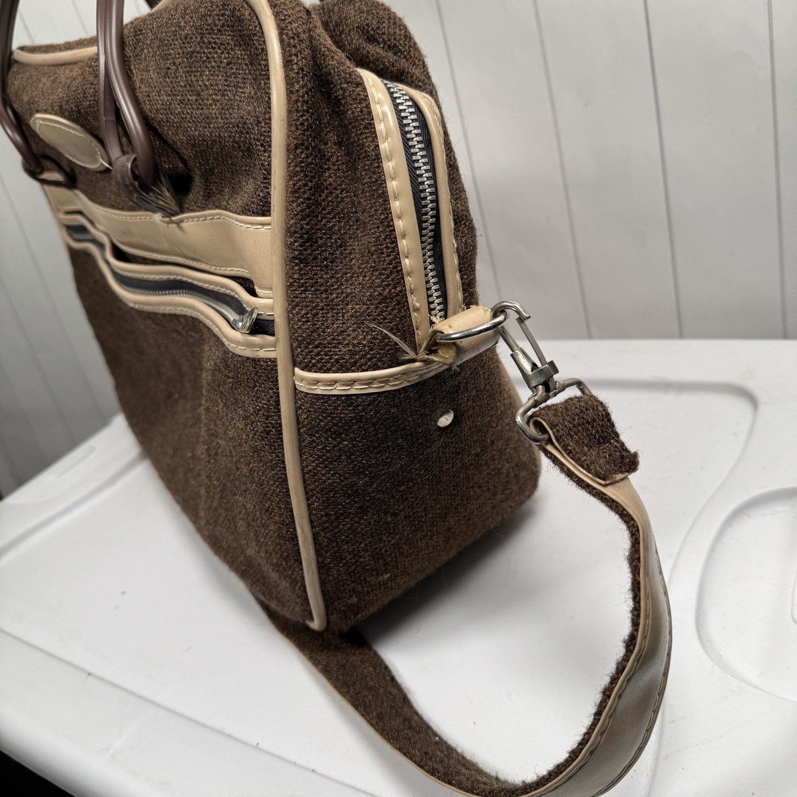 VTG 70s Skyway D.E.W. Brown Tweed Luggage Bag Classy Overnight Travel Carry On