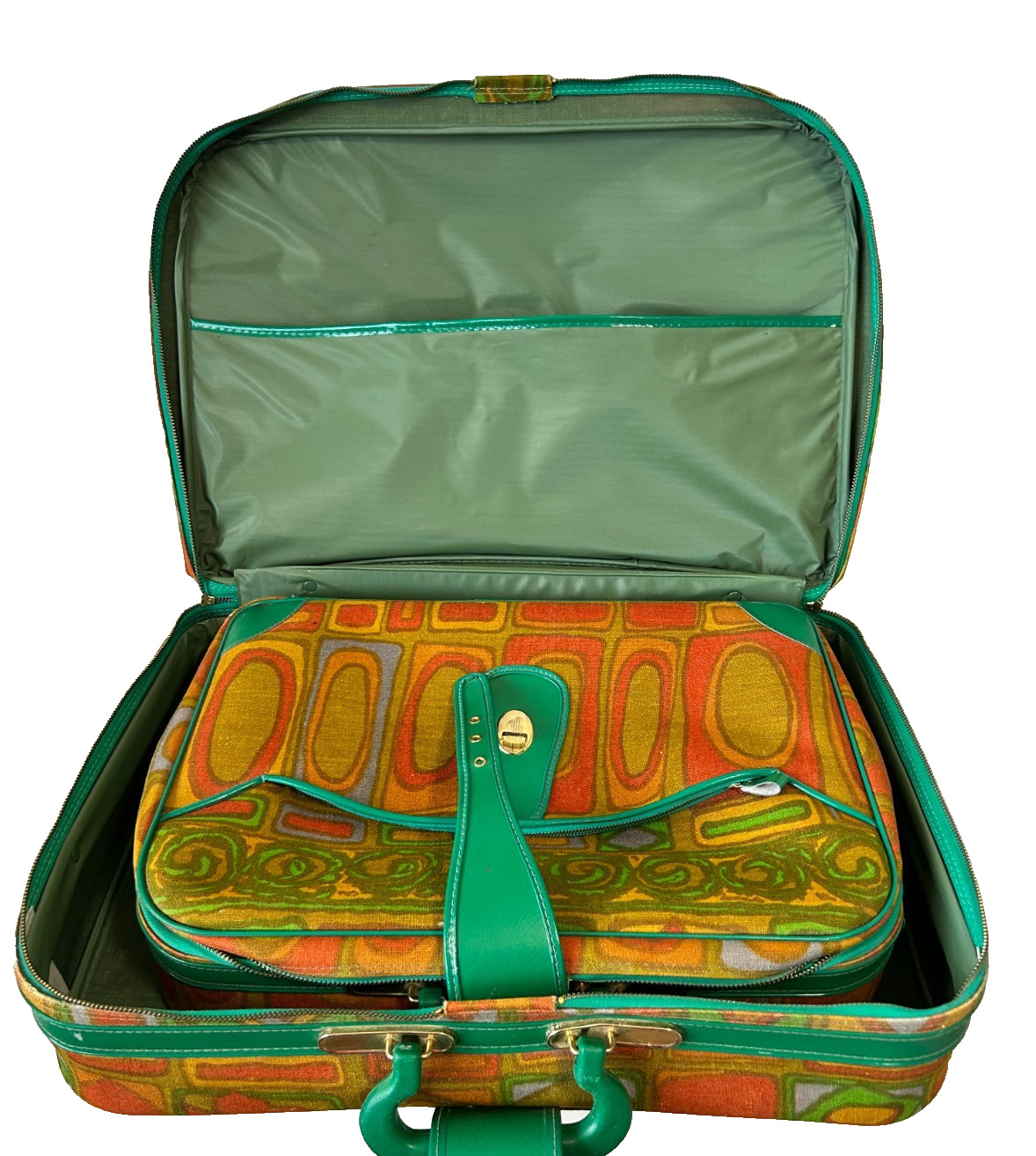 Set Of 2 Vintage 60s 70s Geo Suitcase Granny Retro Mod Travel Luggage Japan VGUC