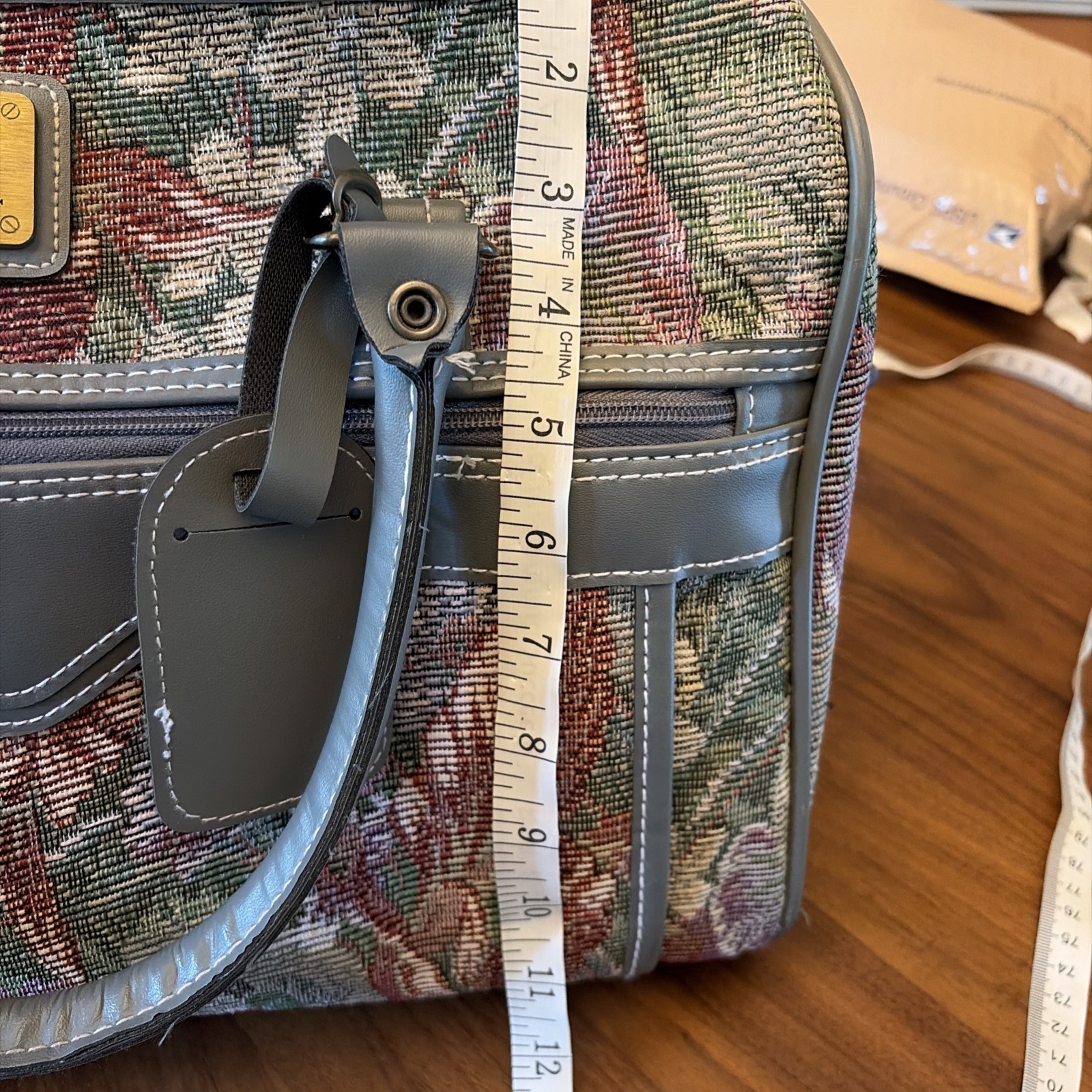 Vintage Leisure Luggage Floral With Gray Tapestry Travel Bag