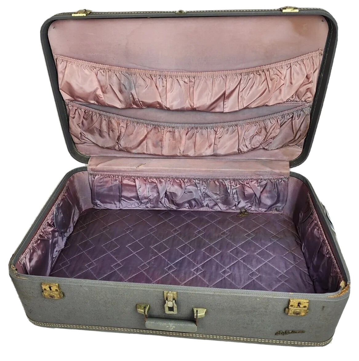 Vintage Lady Baltimore Suitcase 29″x18″x8.5″ Luggage with Key Gray