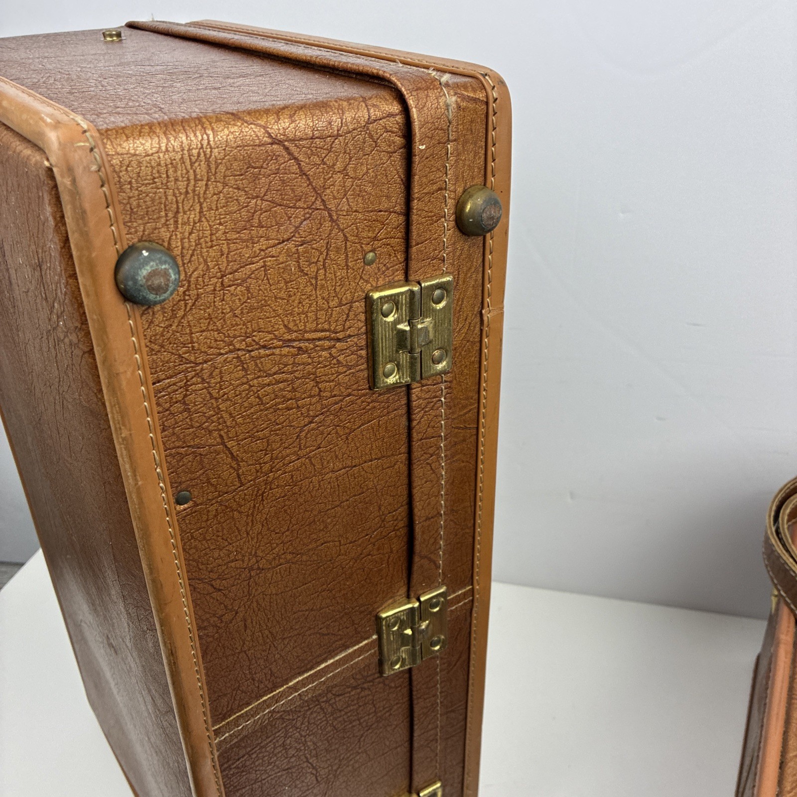 Vintage Hartmann Leather Luggage Tan Suitcase And Cosmetic Box Paisley Lining