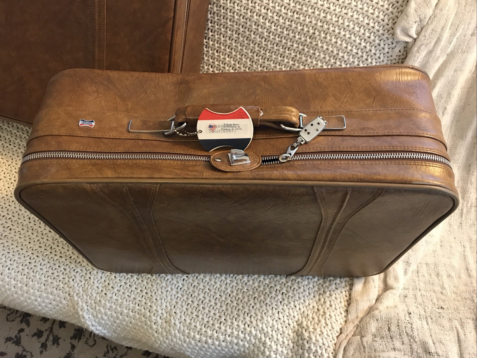 Vtg American Tourister 4 Piece Luggage Set Mustang Brown Soft Keys Boxes Nice