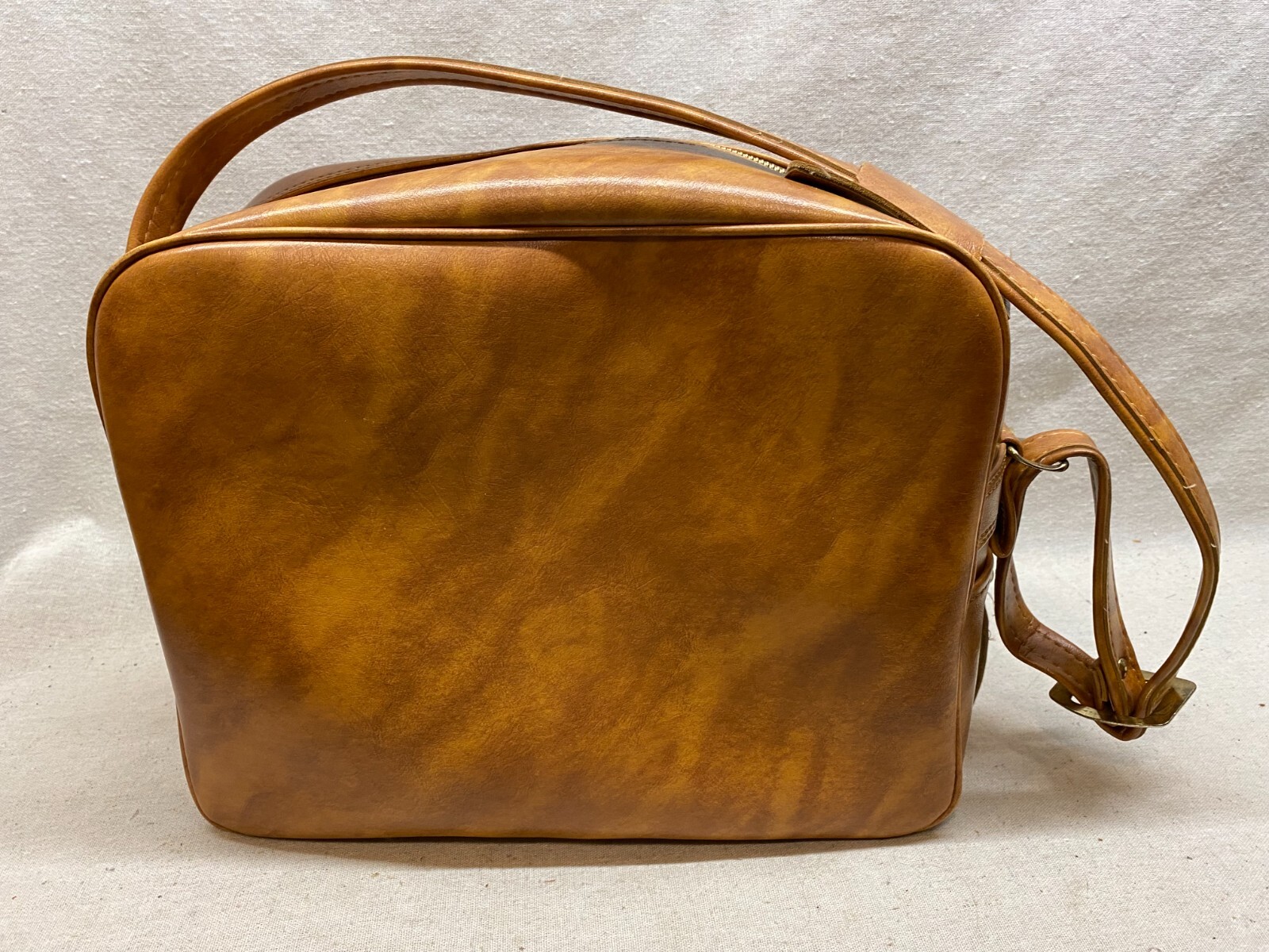 VINTAGE Retro Soft-Sided Faux Leather Suitcase Bag -Tan Brown Carry On 14x12x7″