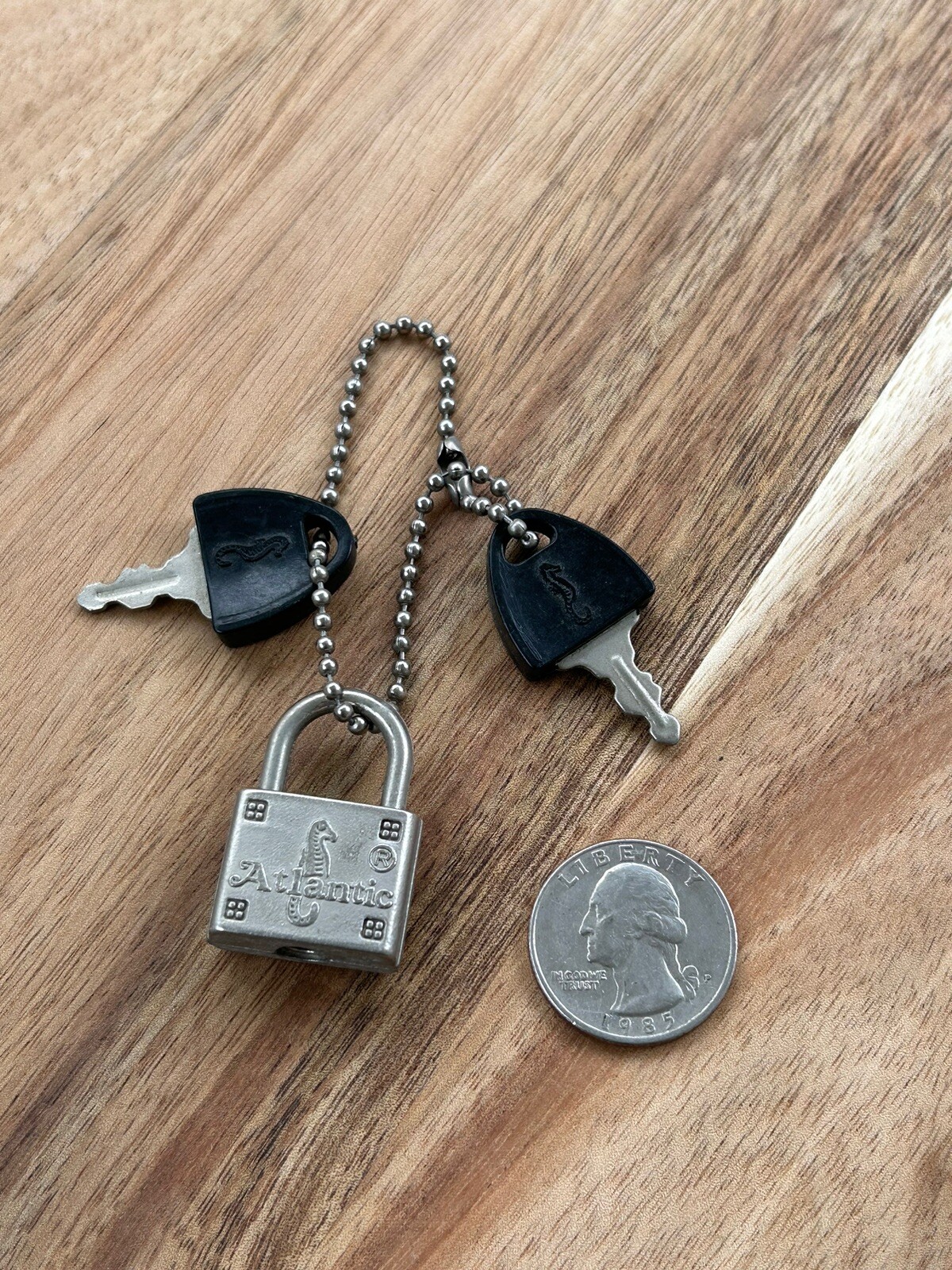 Vintage Atlantic Luggage Lock and Key Set With Engraved Seahorse