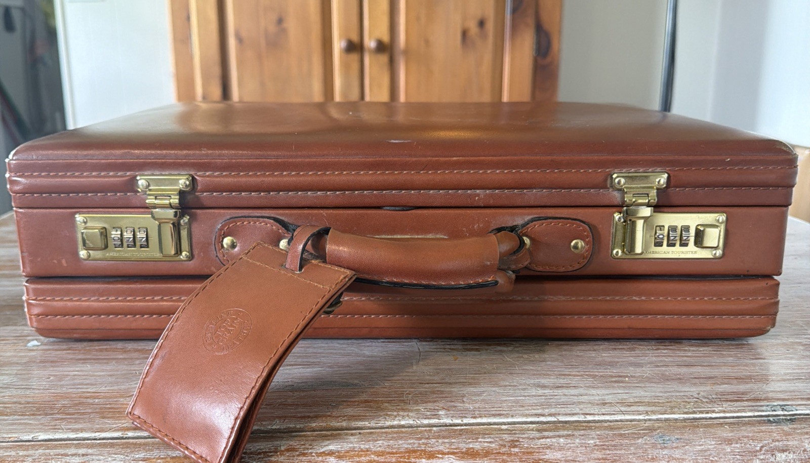 American Tourist Brief Case MCM Leather Brown With Combination Lock Good