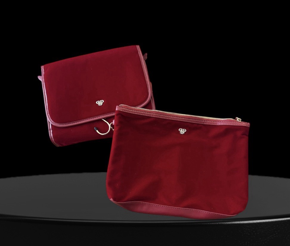 *New* PurseN Getaway Red Velvet Hanging Toiletry Bag And Makeup Bag Set