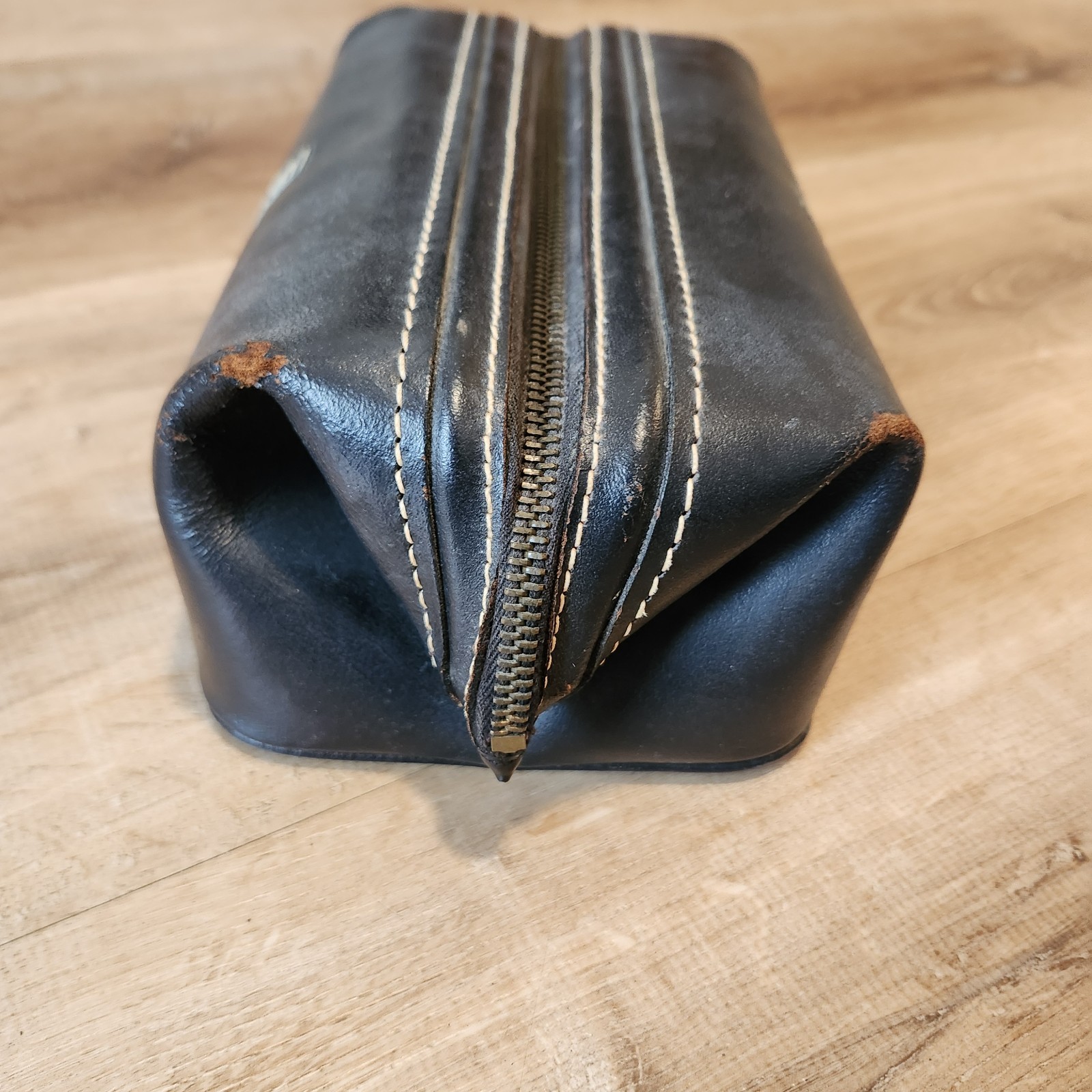 VINTAGE Hickok Commuter Split Cowhide Toiletries Shave Case Black Lined
