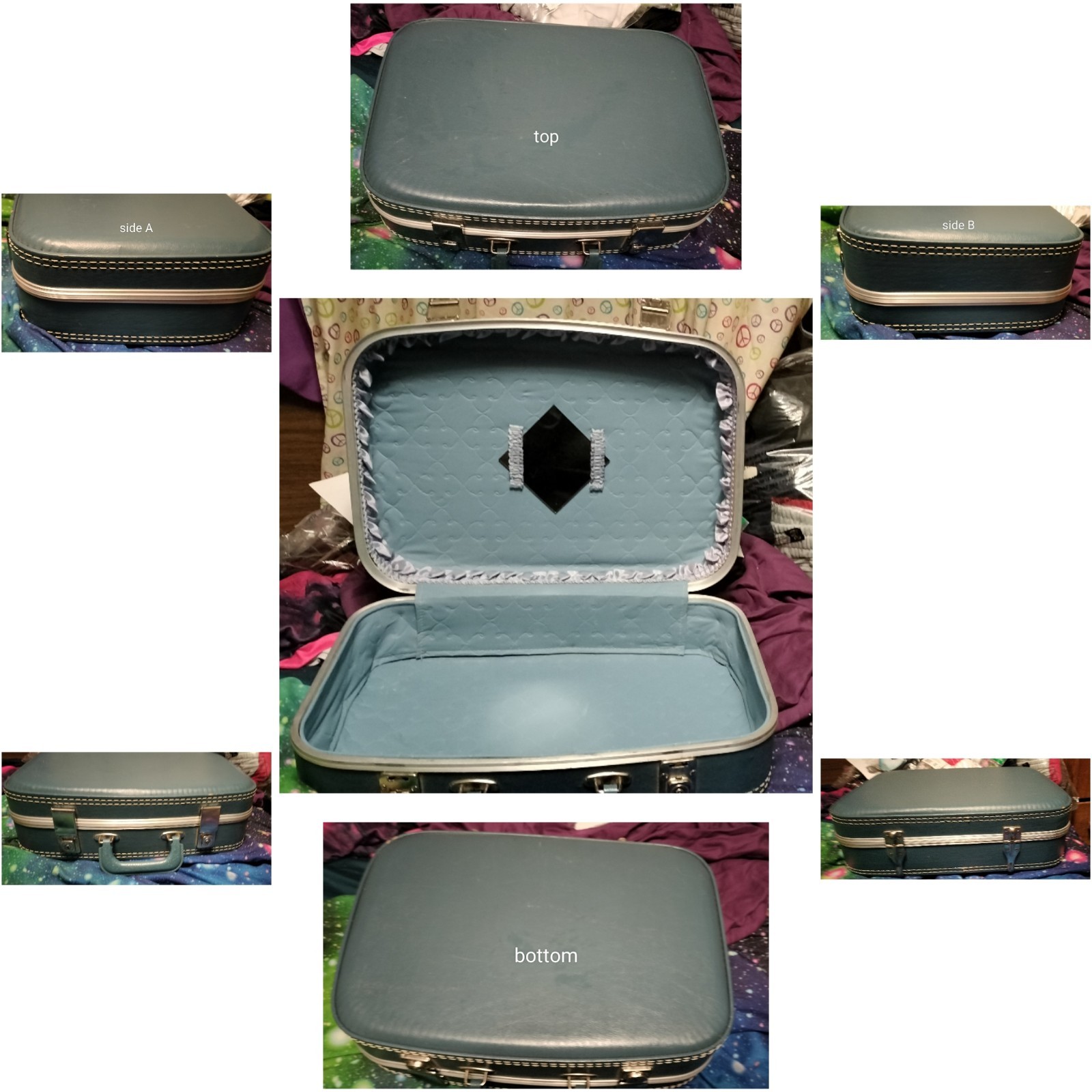 Vintage Blue Teal Hard Shell Suitcase Travel Bag Carry On