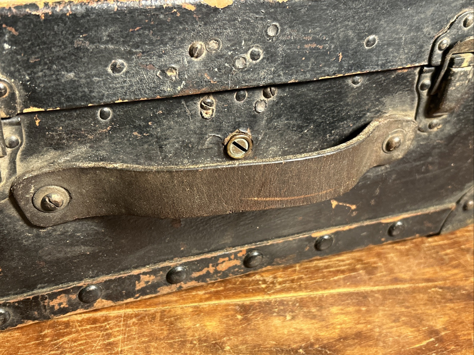 Vintage Tool Box Case Suitcase Hardboard Chipboard Luggage With Leather handle