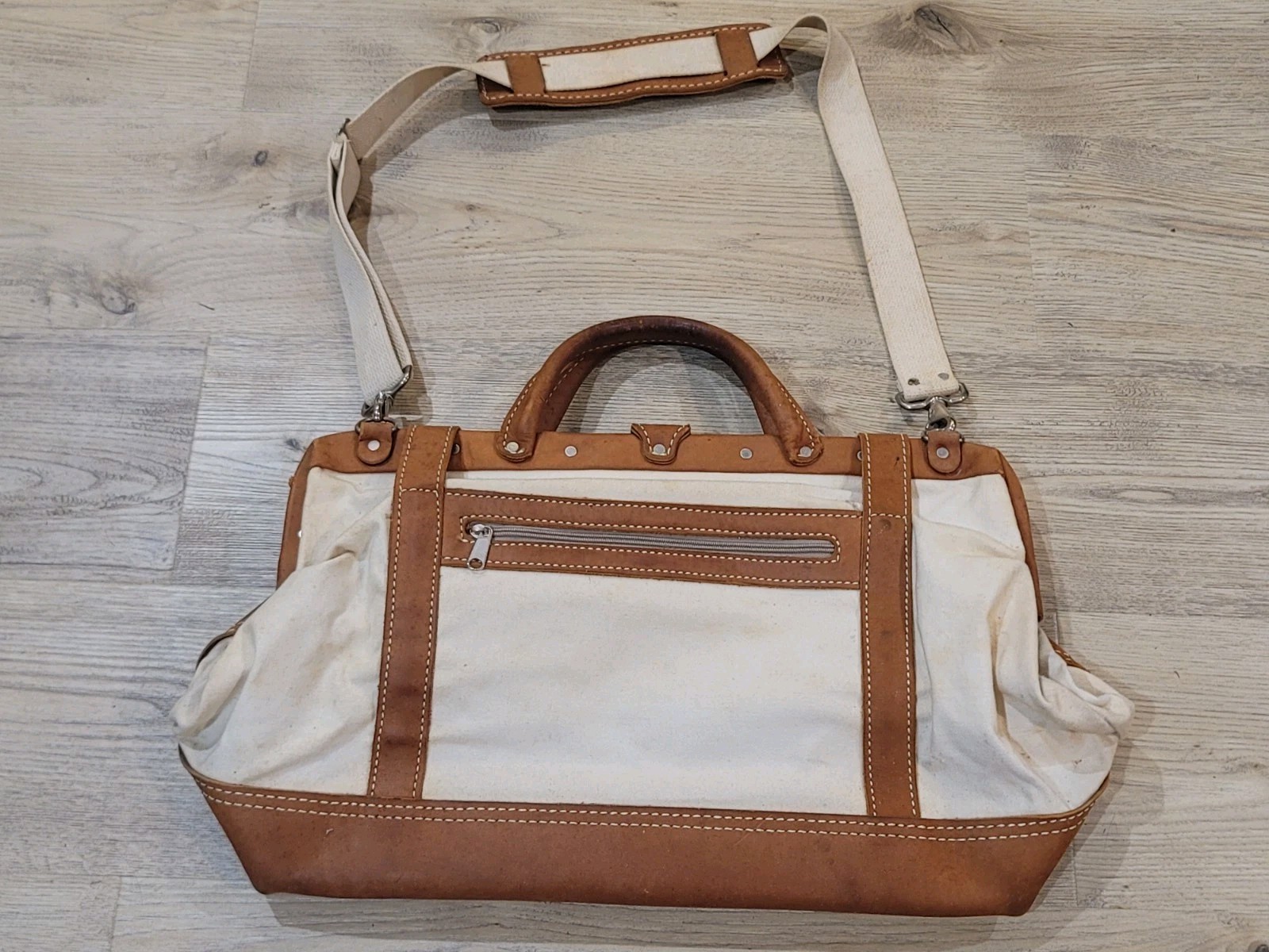 J. Peterman Company Vintage Canvas Leather Duffle Bag 17.5×8.5×13