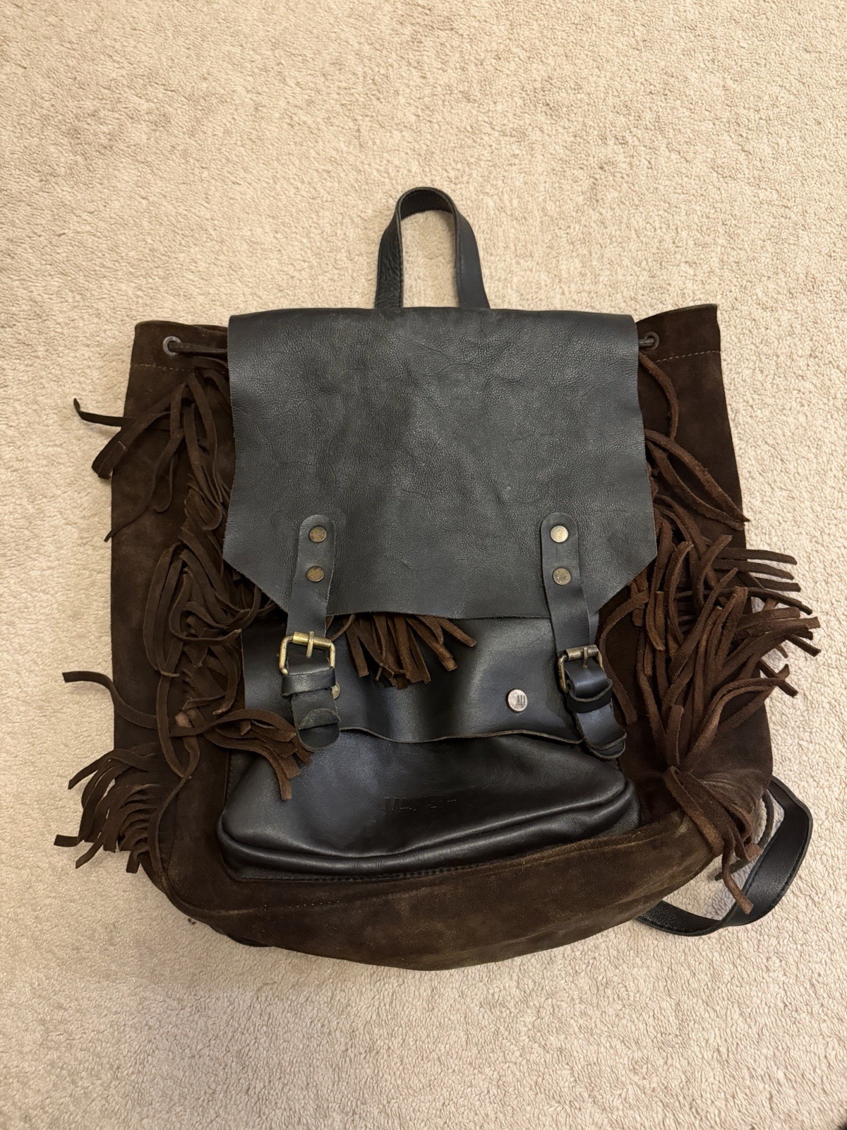 Suede Western themed Backpack Fringe Vintage Style