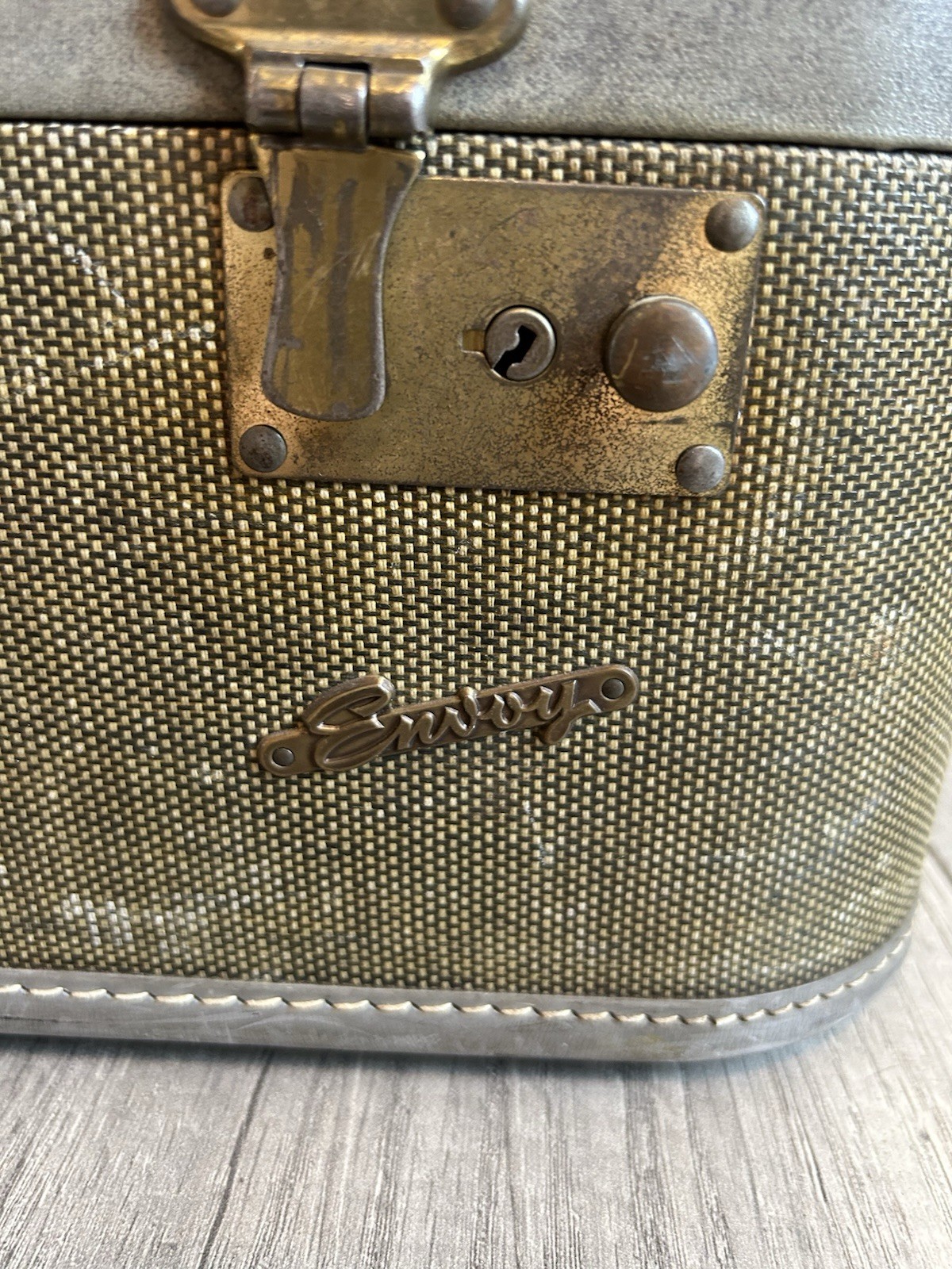 Vintage Envoy Train Case Tweed Makeup Cosmetic Travel Case Mid Century Retro MCM