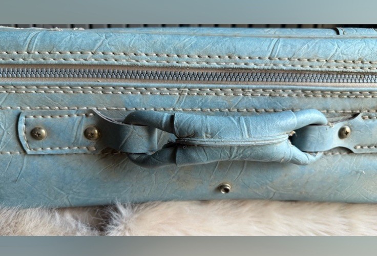 Rare Vintage “Three Star” 1970’s Blue Teal Leather Mid Century Soft Suitcase