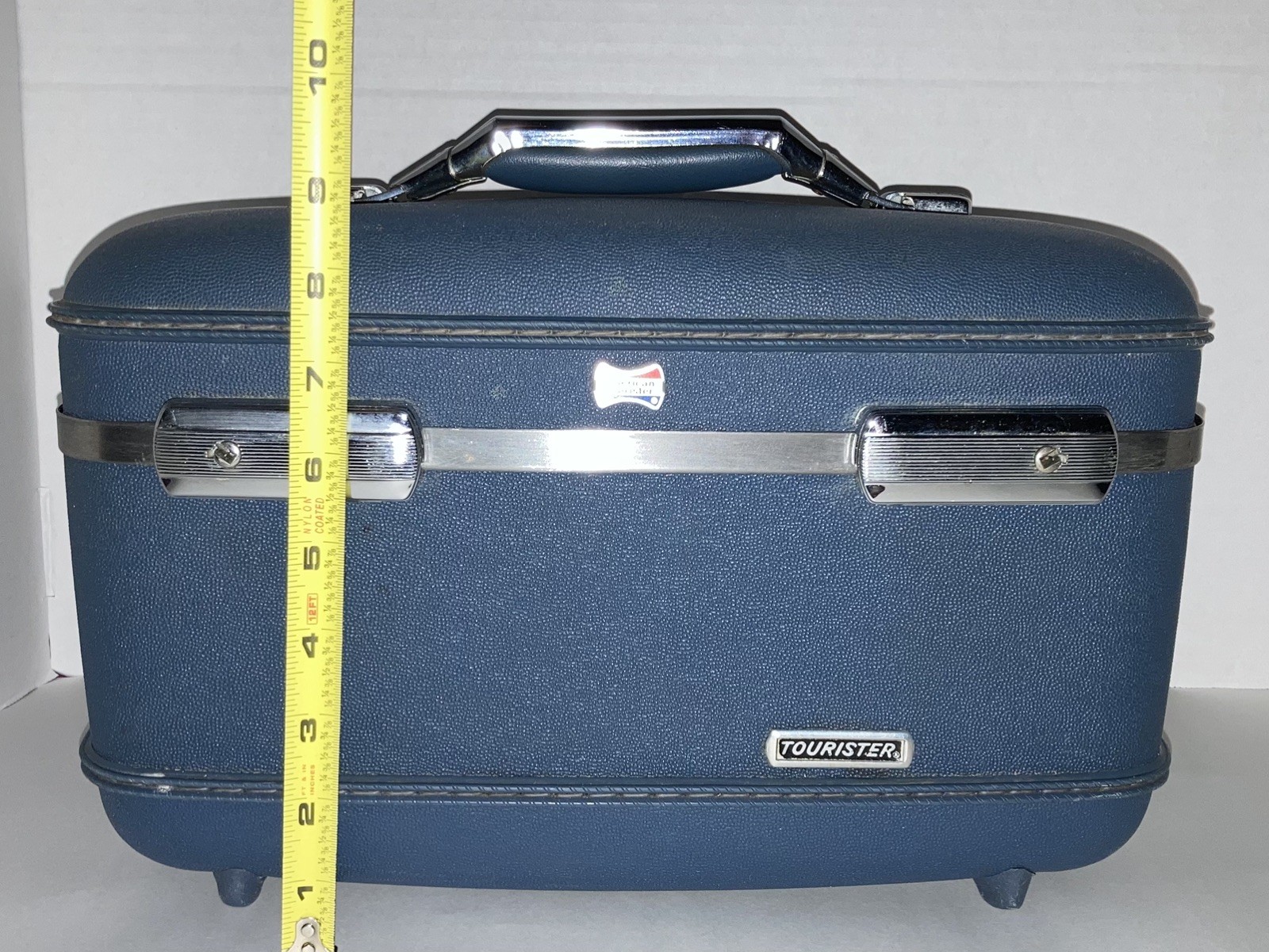 Vintage Navy Blue American Tourister Vanity Make-Up Travel Case Hard Luggage