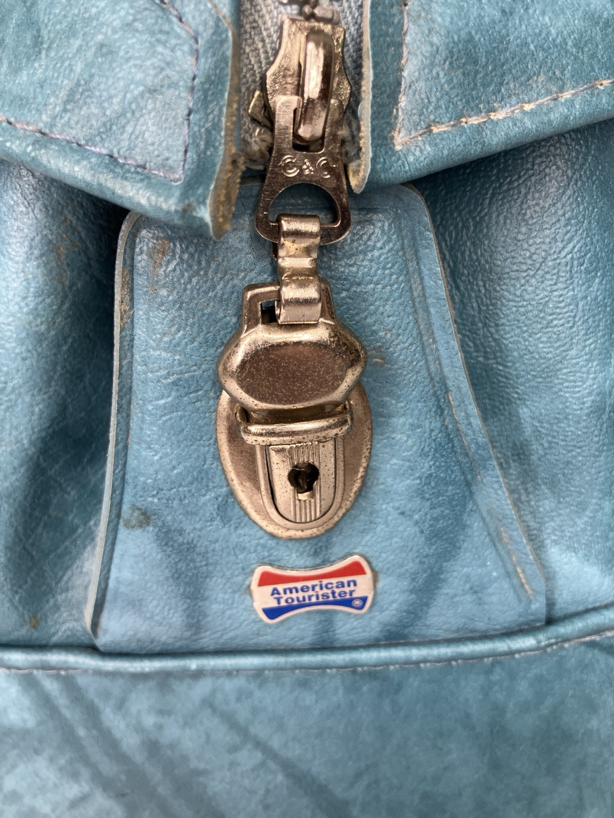 Vintage American Tourister Luggage Bag Carry-On Overnight Weekender Blue Marble