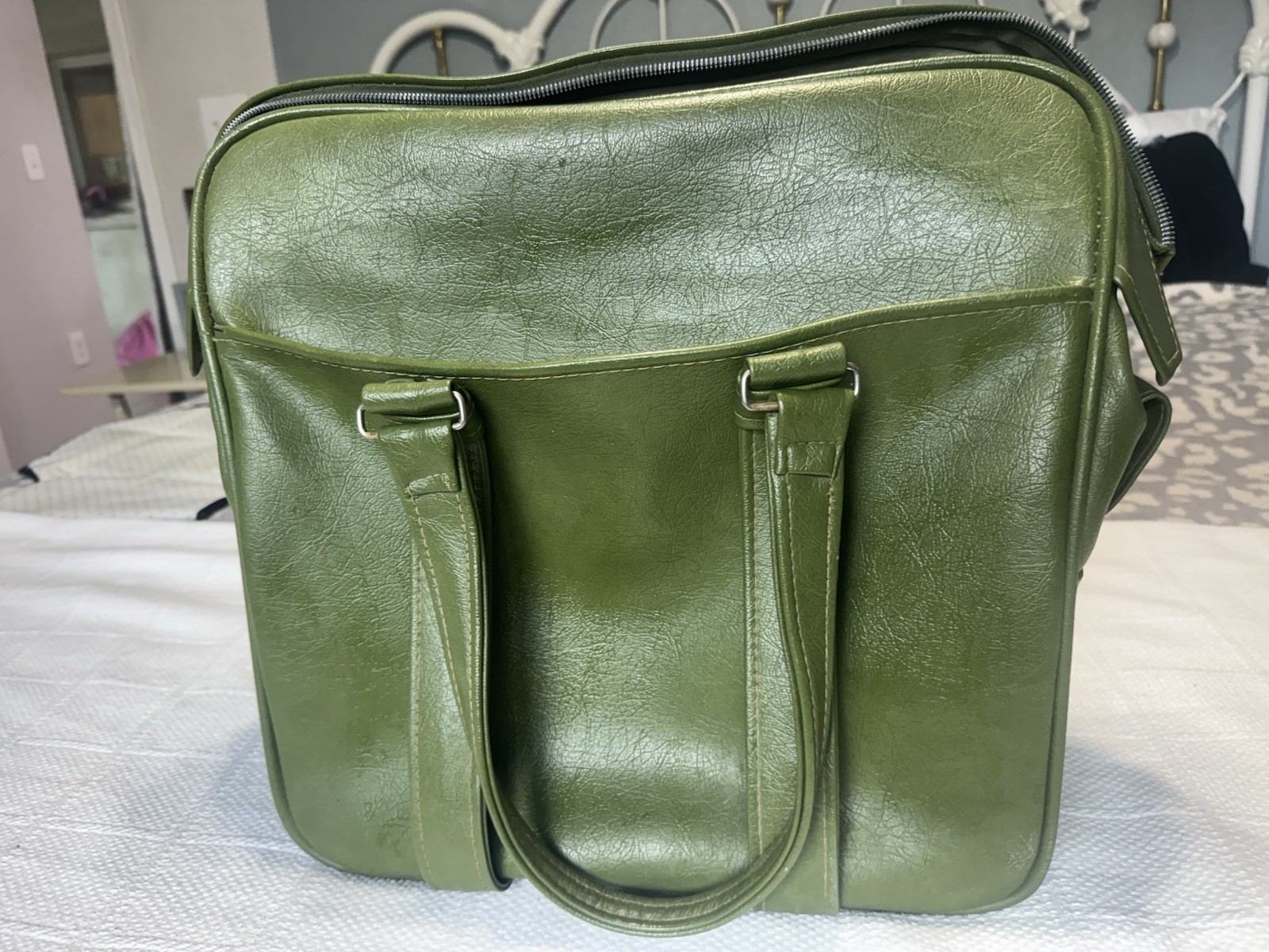 Vtg Samsonite Fashionaire Olive Green Leather Vinyl Carry On Suitcase Bag