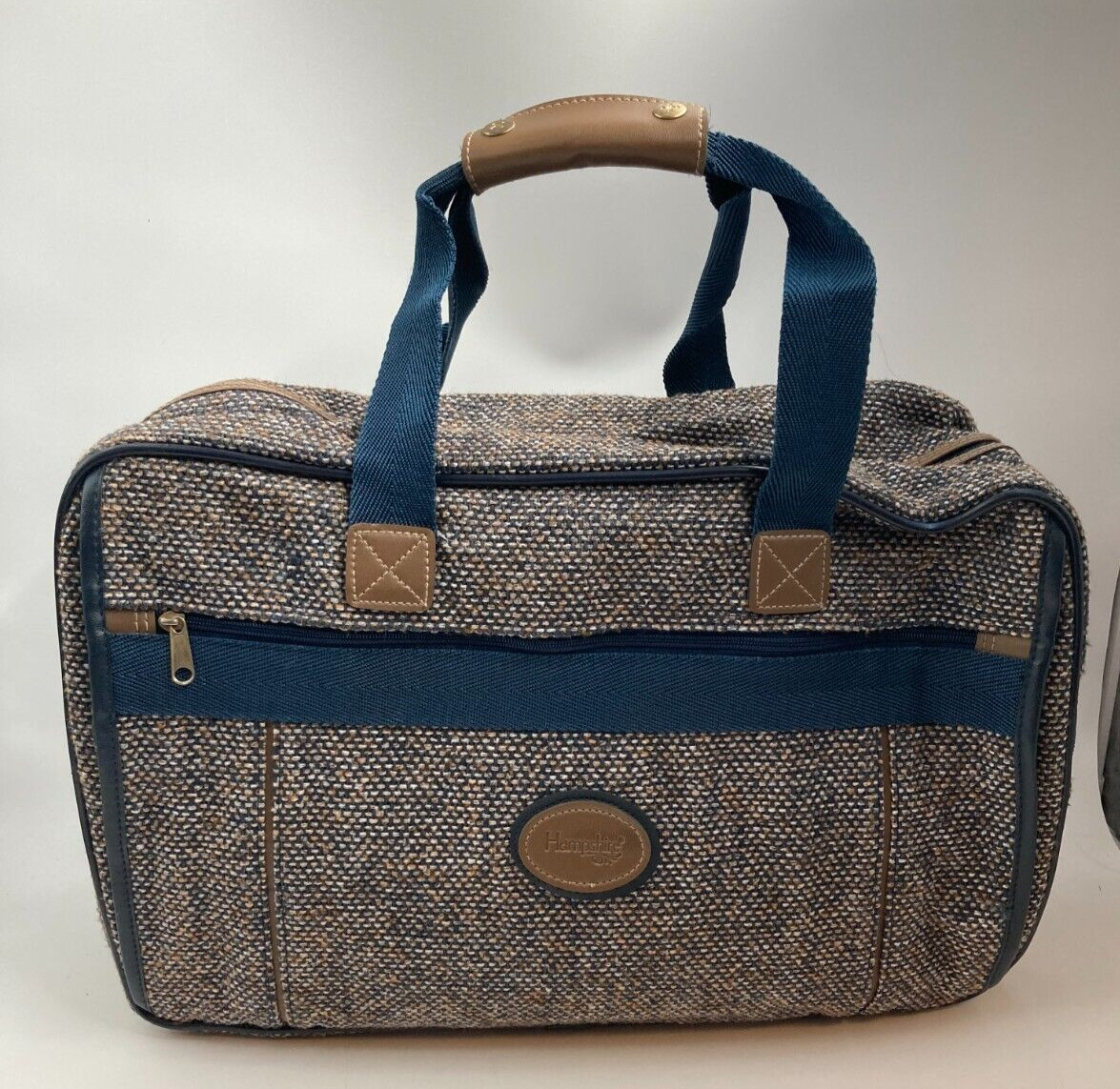 Vintage Hampshire Tweed Travel Bag w Baggage ID Tag