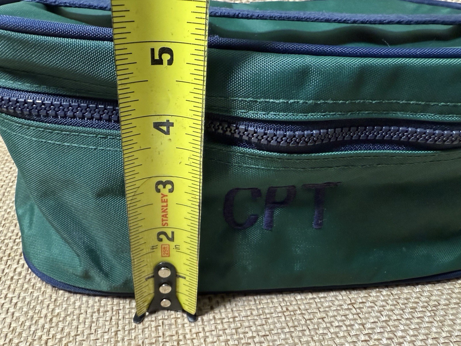 Lands End Toiletry Bag Lighthouse Green Blue Mongram CPT Vtg Travel Storage Dopp