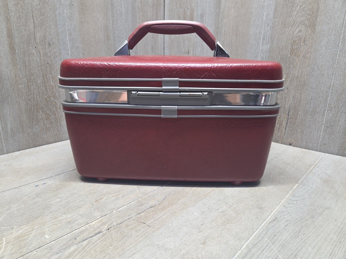 Samsonite Profile II Vintage Train Case No Key Maroon Burgandy W/mirror