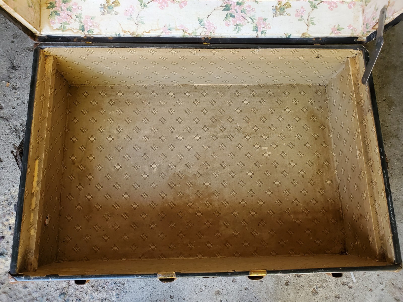 Antique Stage Coach Steamer Trunk Travel Chest Suitcase Pink Flowers & Birds