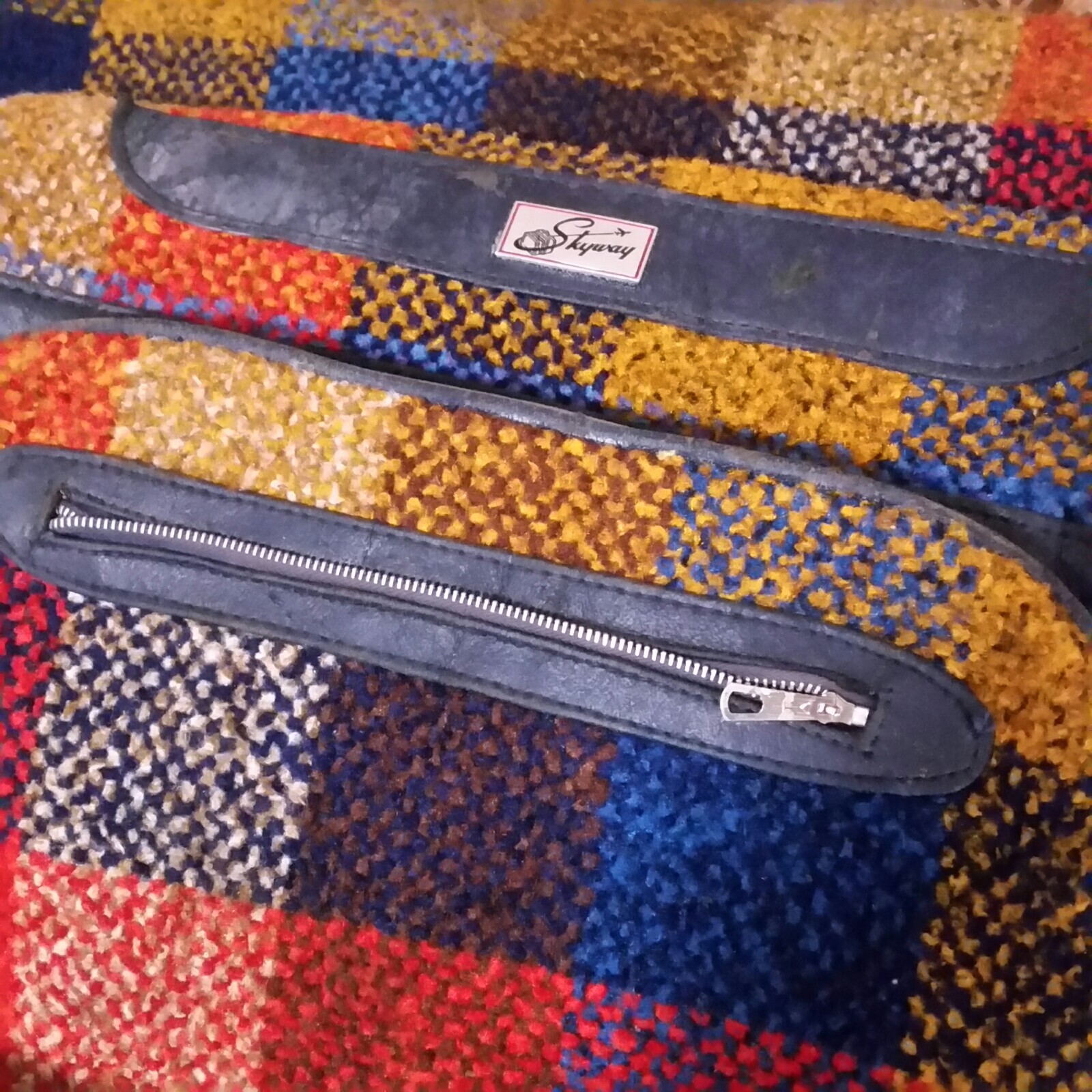 Vintage Skyway Luggage Set Plaid Suitcase Garment Shoulder Bag 70s Tweed Travel