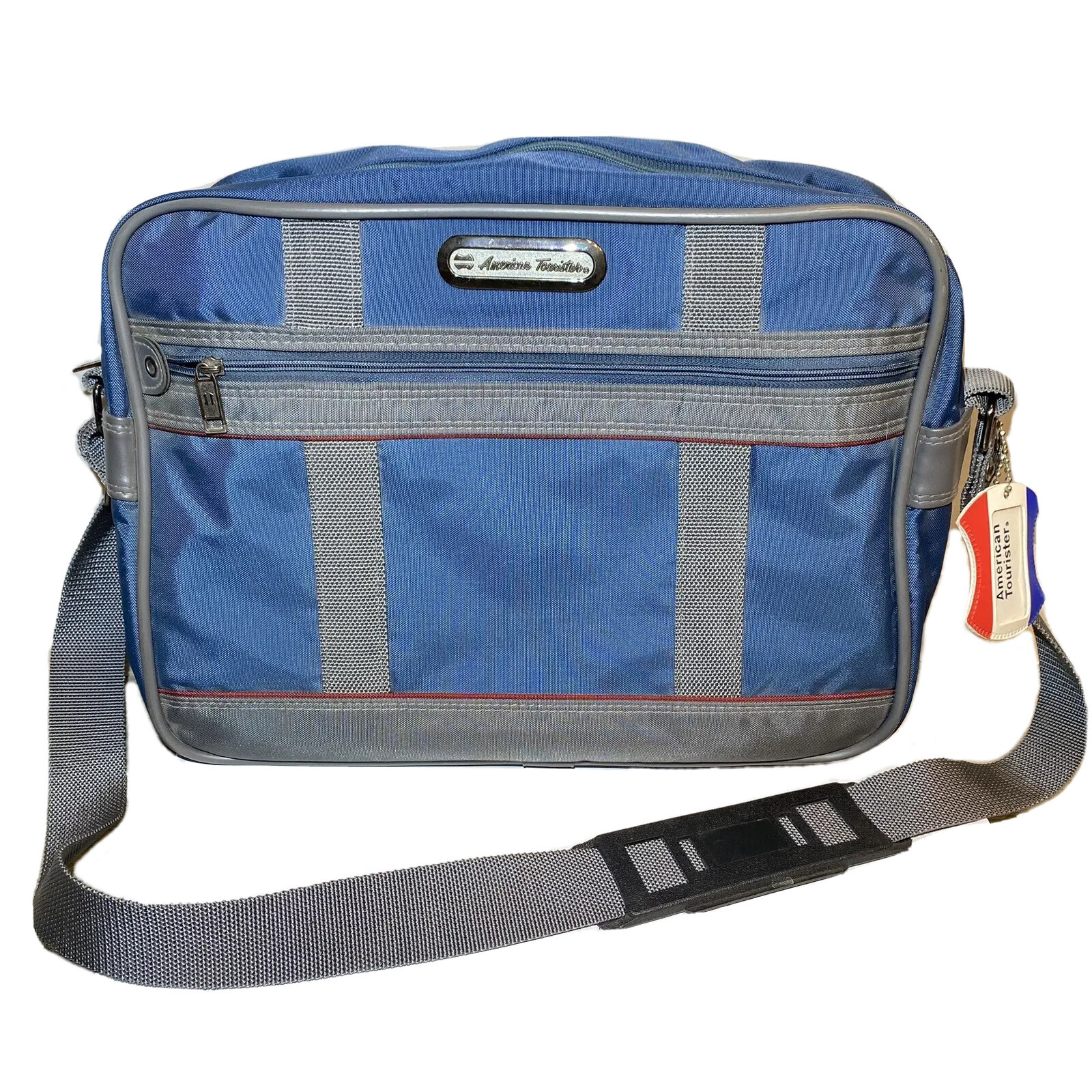 Vintage American Tourister Messenger Bag Blue Carry On Shoulder Strap EUC