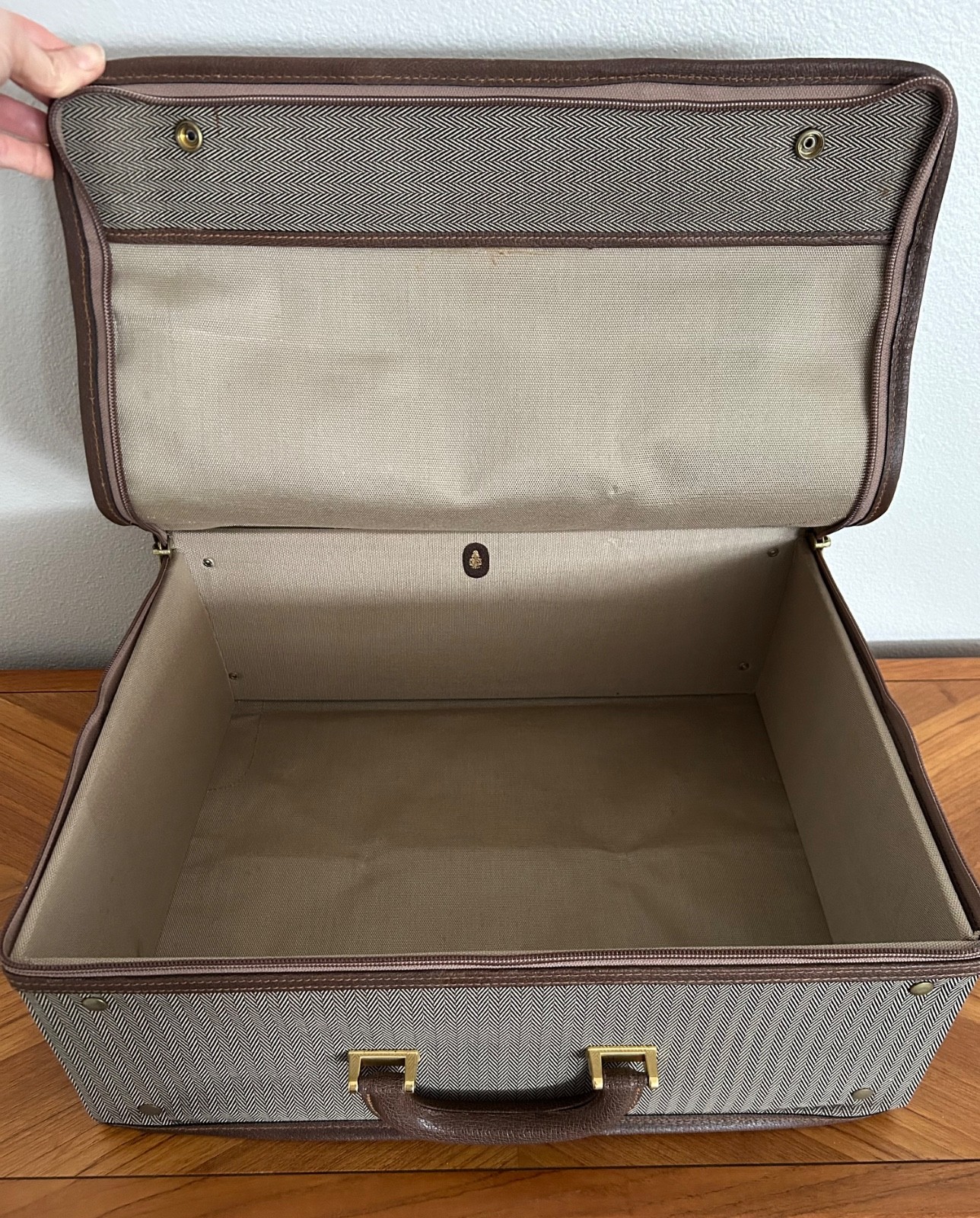 Vintage NEW Mark Cross Collapsible Suitcase Travel Herringbone Weekend Bag RARE