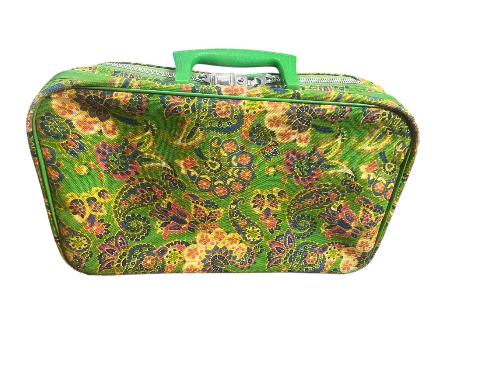 Vintage 60s/70s Penguin Green Floral Groovy Overnight Suitcase