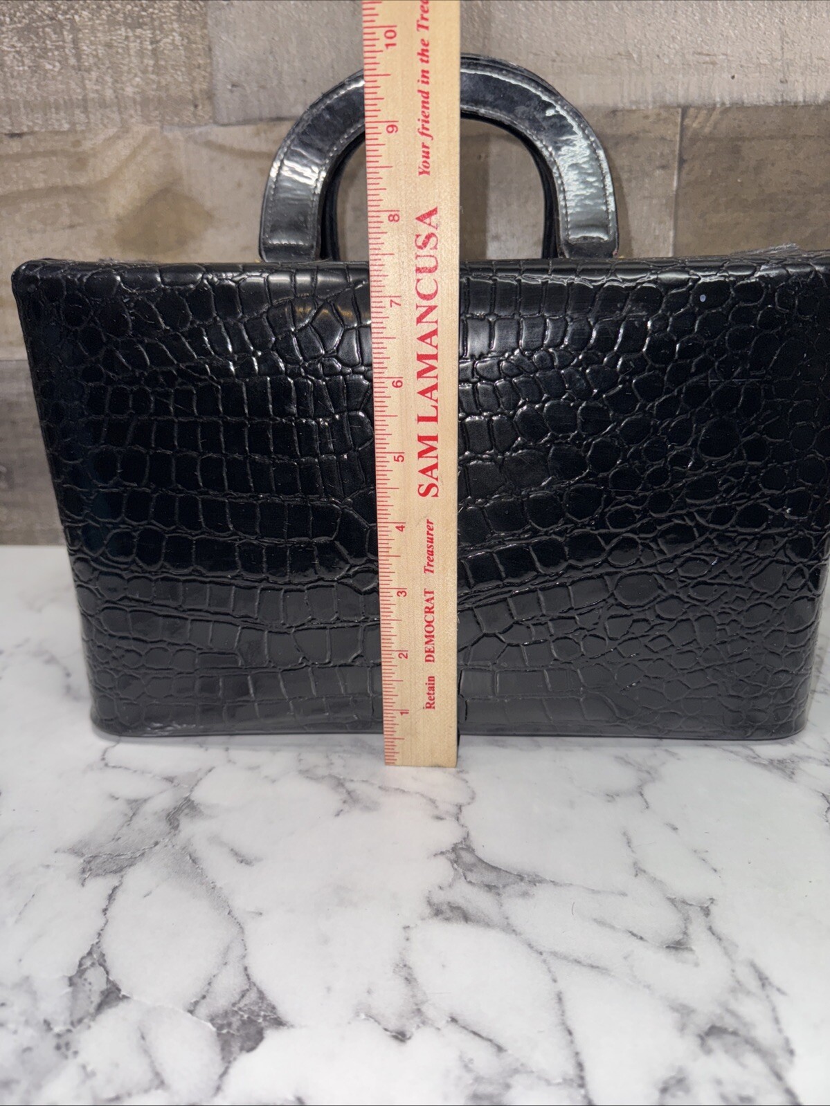 CB Vintage Crocodile Patent Leather Makeup Train Case Black