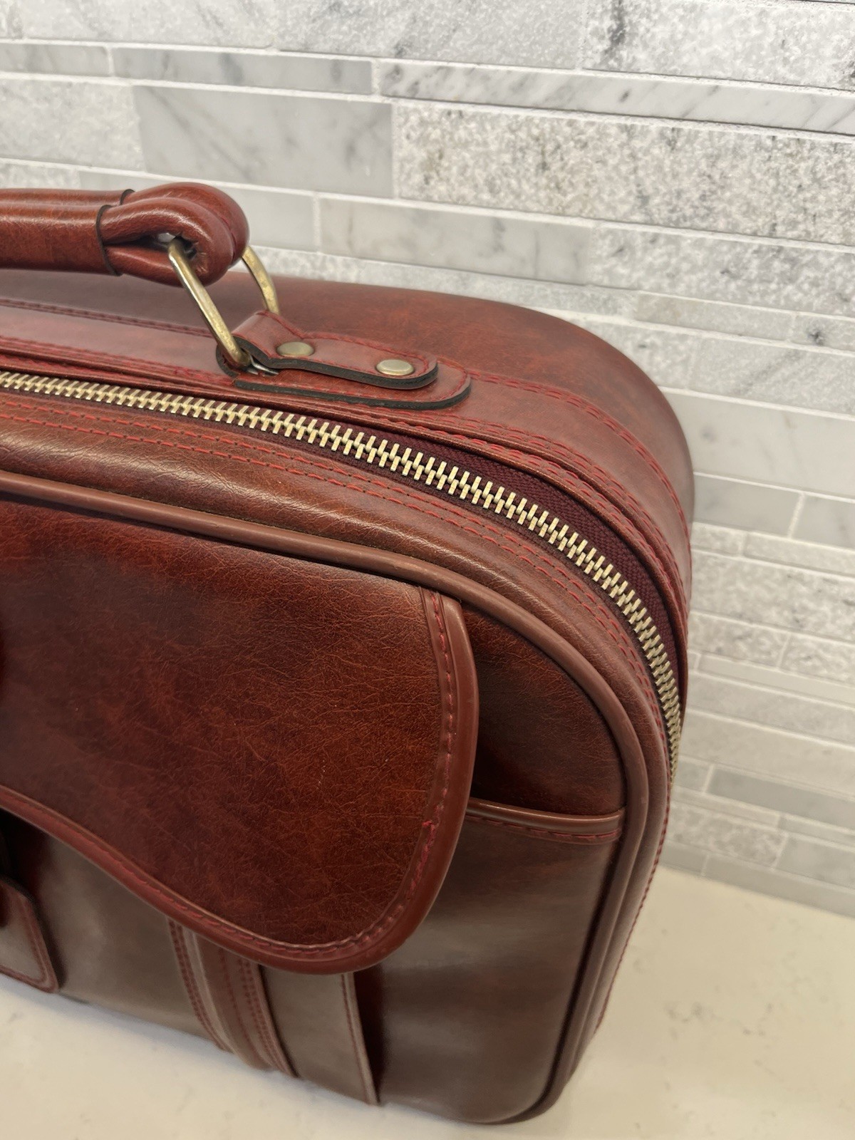 1970s YKK Soft Red Leather Handheld Suitcase – MSRP $300 – Read Description