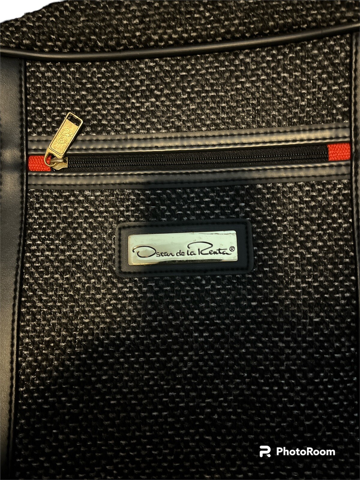 Vintage OSCAR DE LA RENTA Tweed Luggage Travel Bag Gray ,Garment Set of 2
