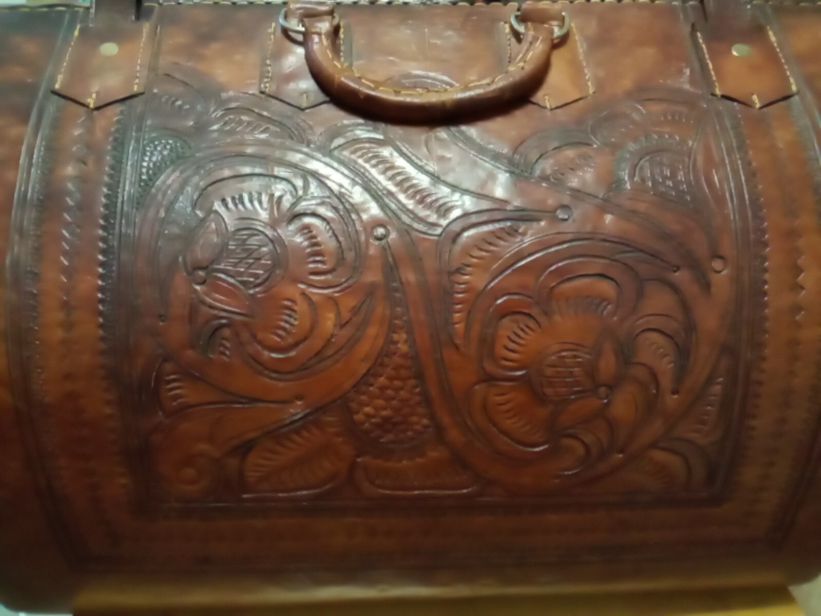RARE! Vintage Hand Tooled Leather Western Style Doctor’s Travel Luggage Bag XXL