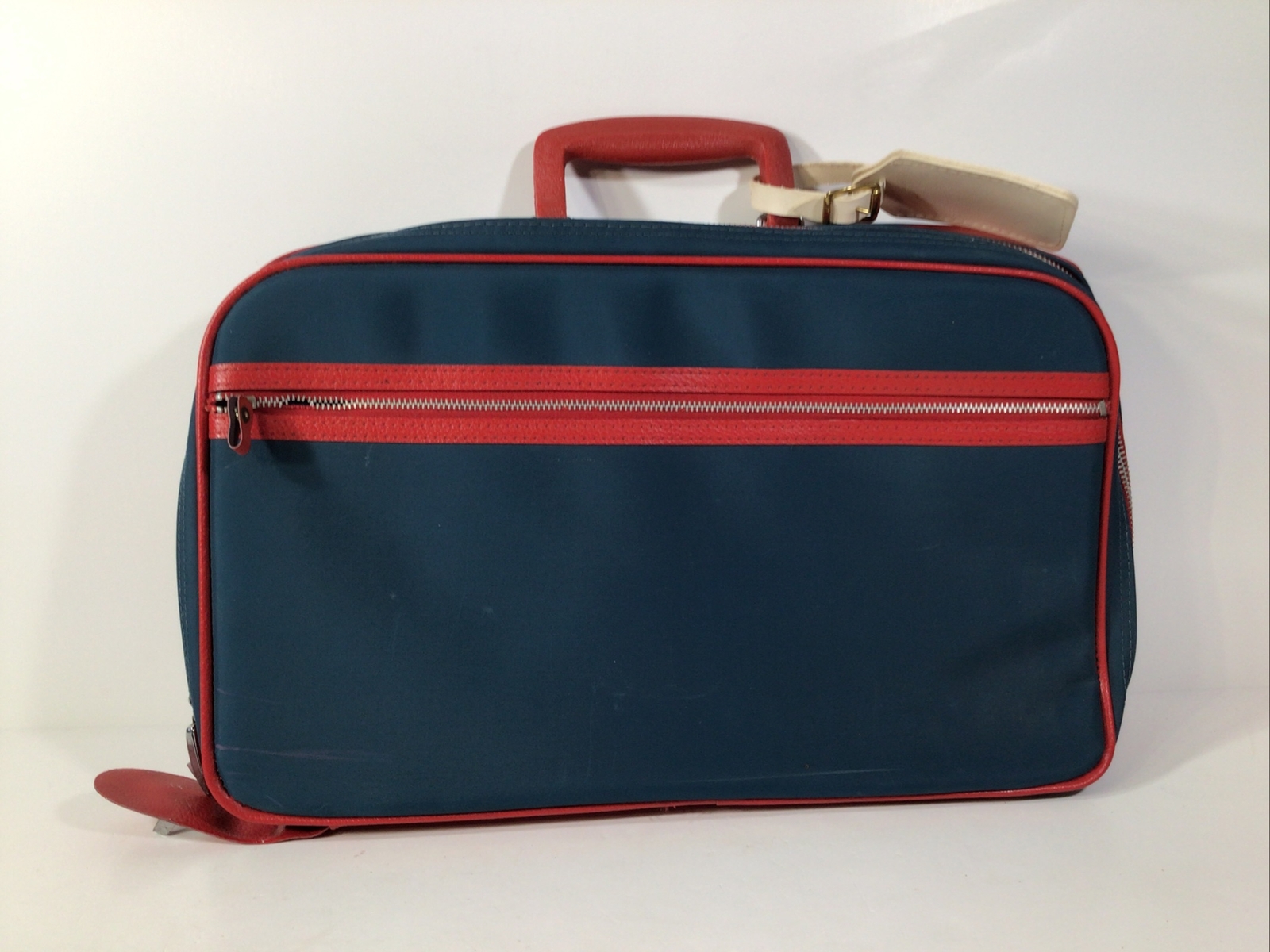 Vintage MCM~60’s-70’s Luggage Overnight Suitcase ~Navy/Red~15”x10.5”