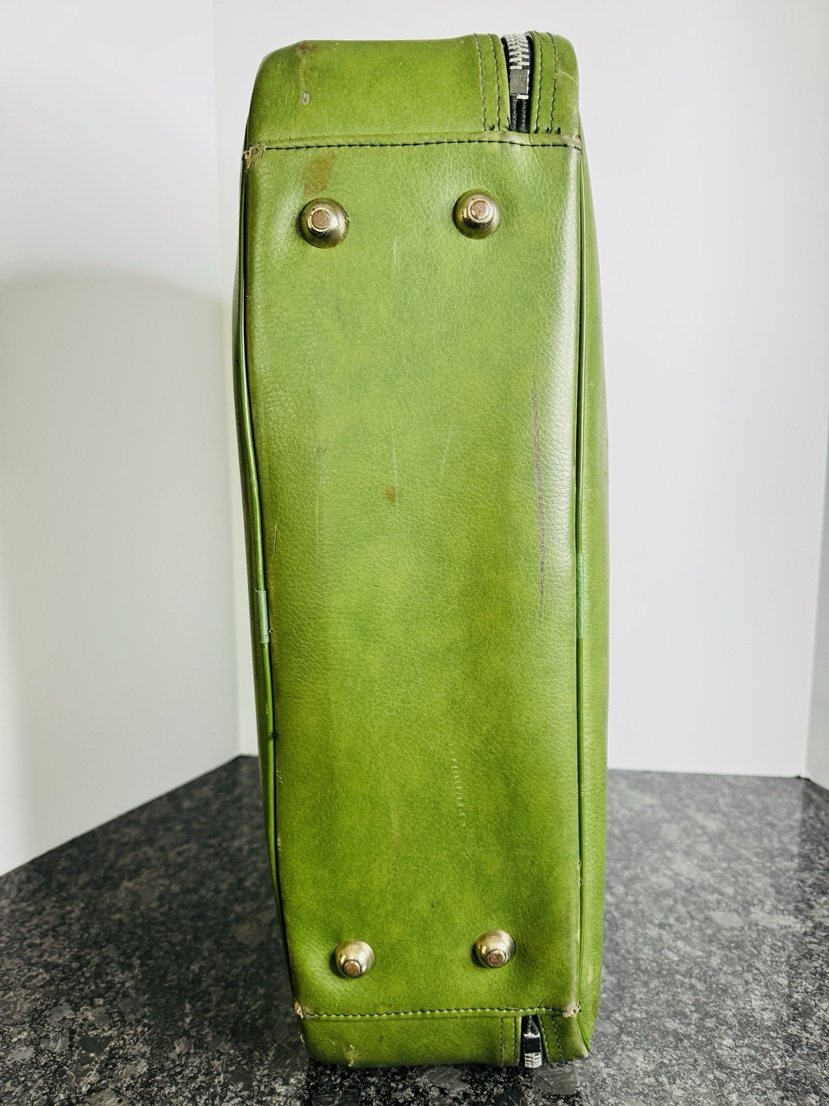 Vintage Pantos Duffle Bag Suitcase Attaché Green Full Zipper Case