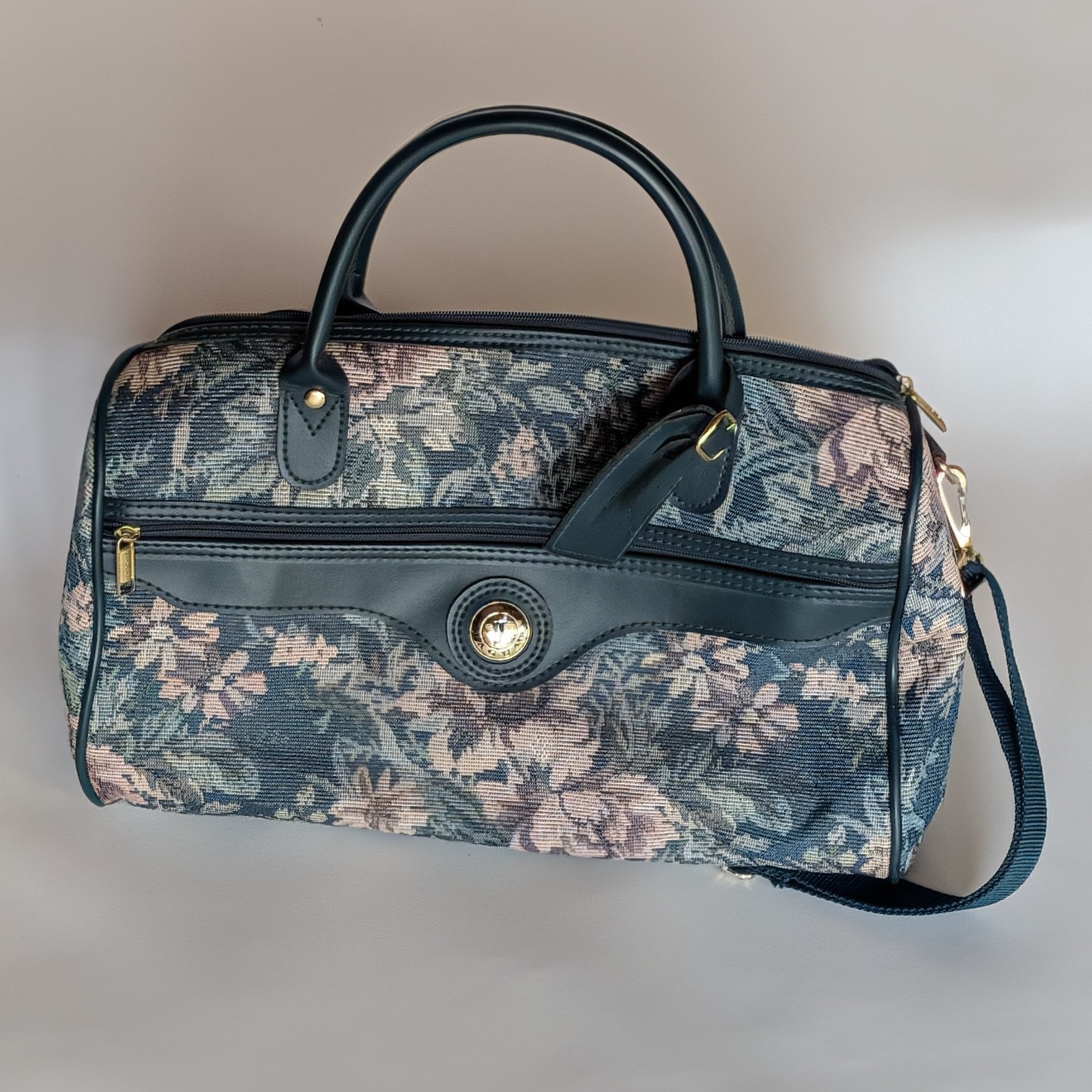 Vintage Jaguar Travel Carry On Bag Floral Tapestry 14″ x 9″ With Strap Luggage