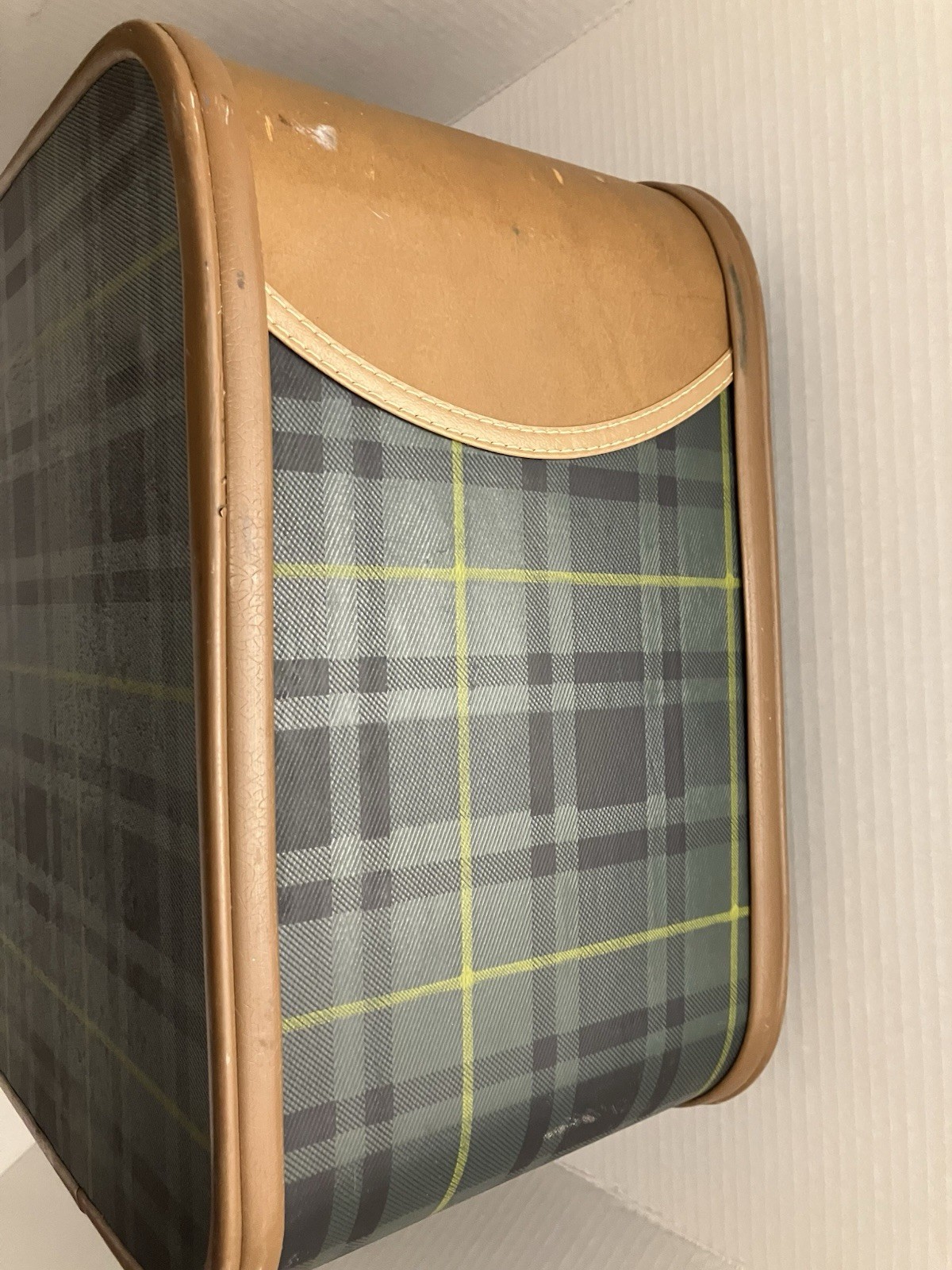 Grasshopper Green Plaid Suitcase Luggage Mid Century Modern Mod Vintage 1960s