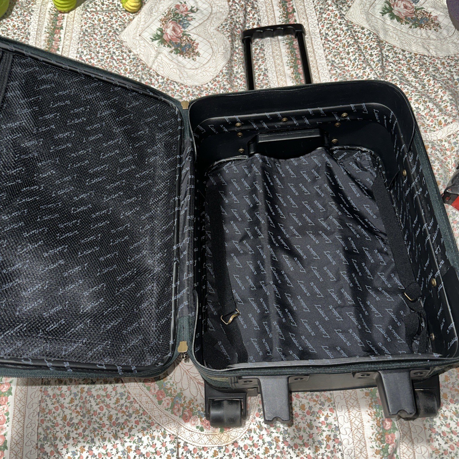 Leisure Brand 80’s Floral Fabric Print Suitcase And Cosmetic Vanity Bag