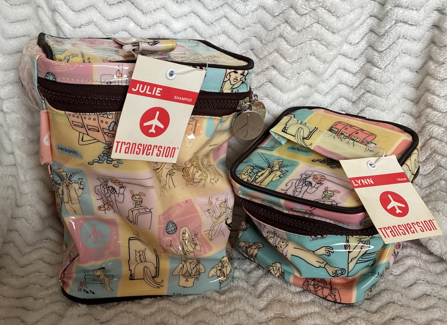 Vintage~Transversion~Zip Travel Cosmetic Bag w/ Mirror Set Of 2~NWT