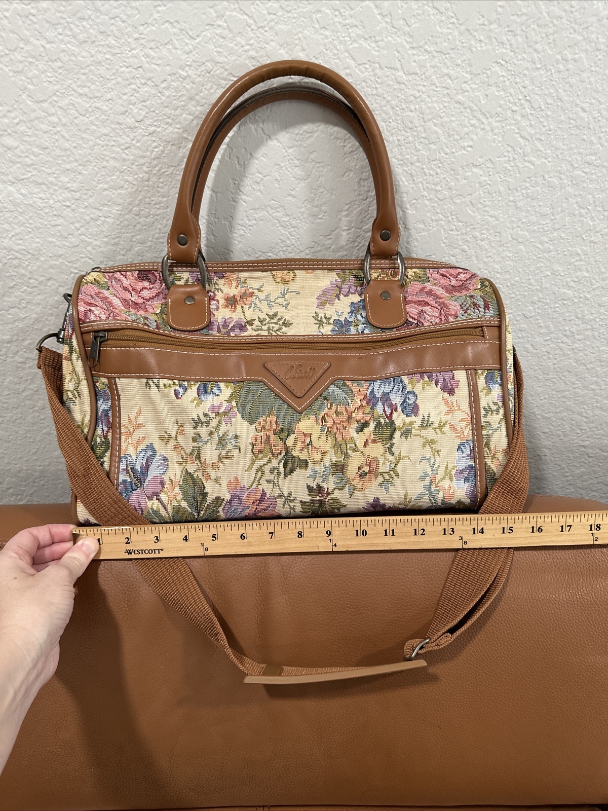 Beautiful Vintage VERDI floral tapestry Carry On Luggage Travel Bag Satchel
