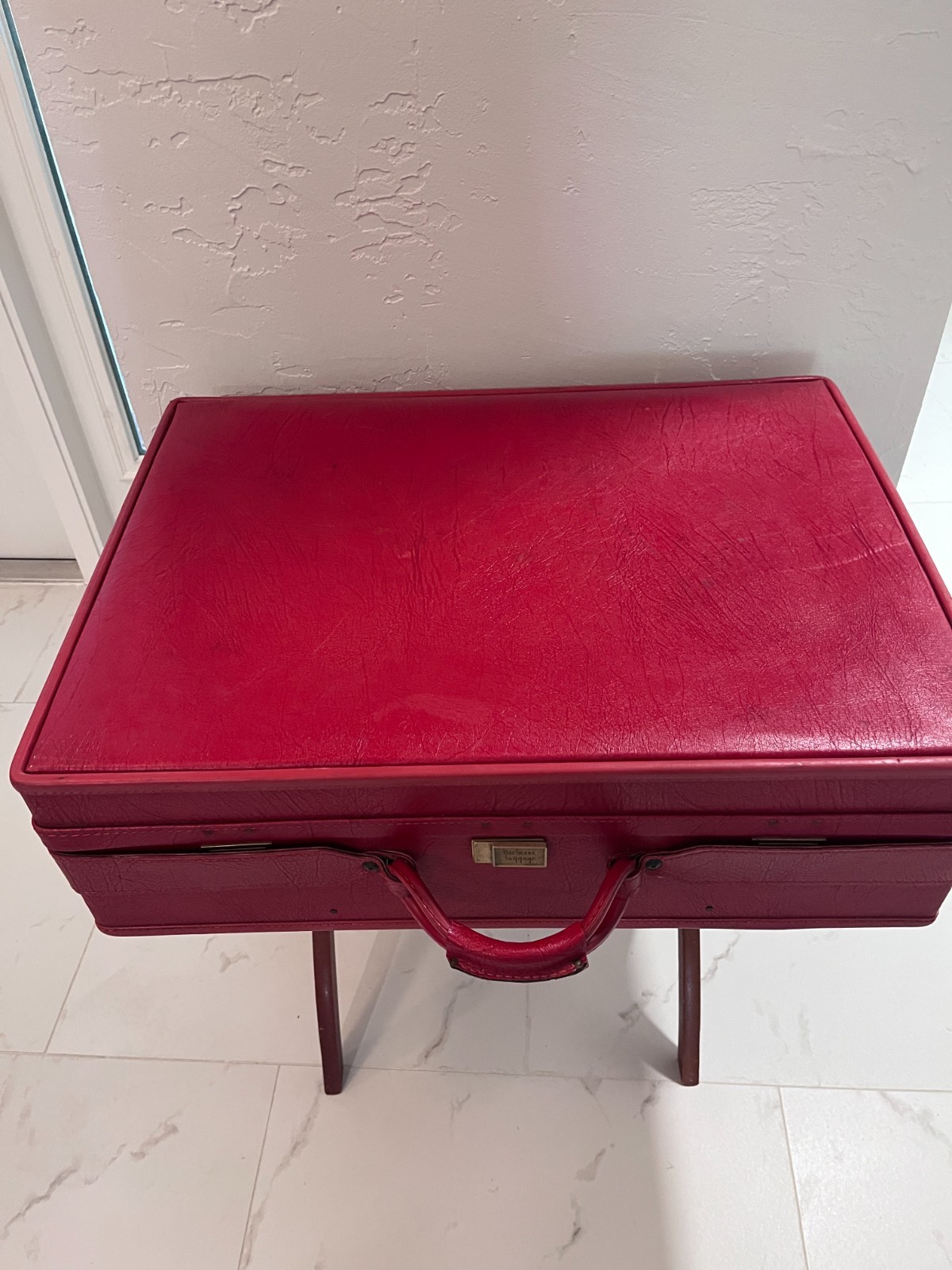 Vintage Hartmann Red Leather Hard Case Suitcase Wood Frame Retro Luggage