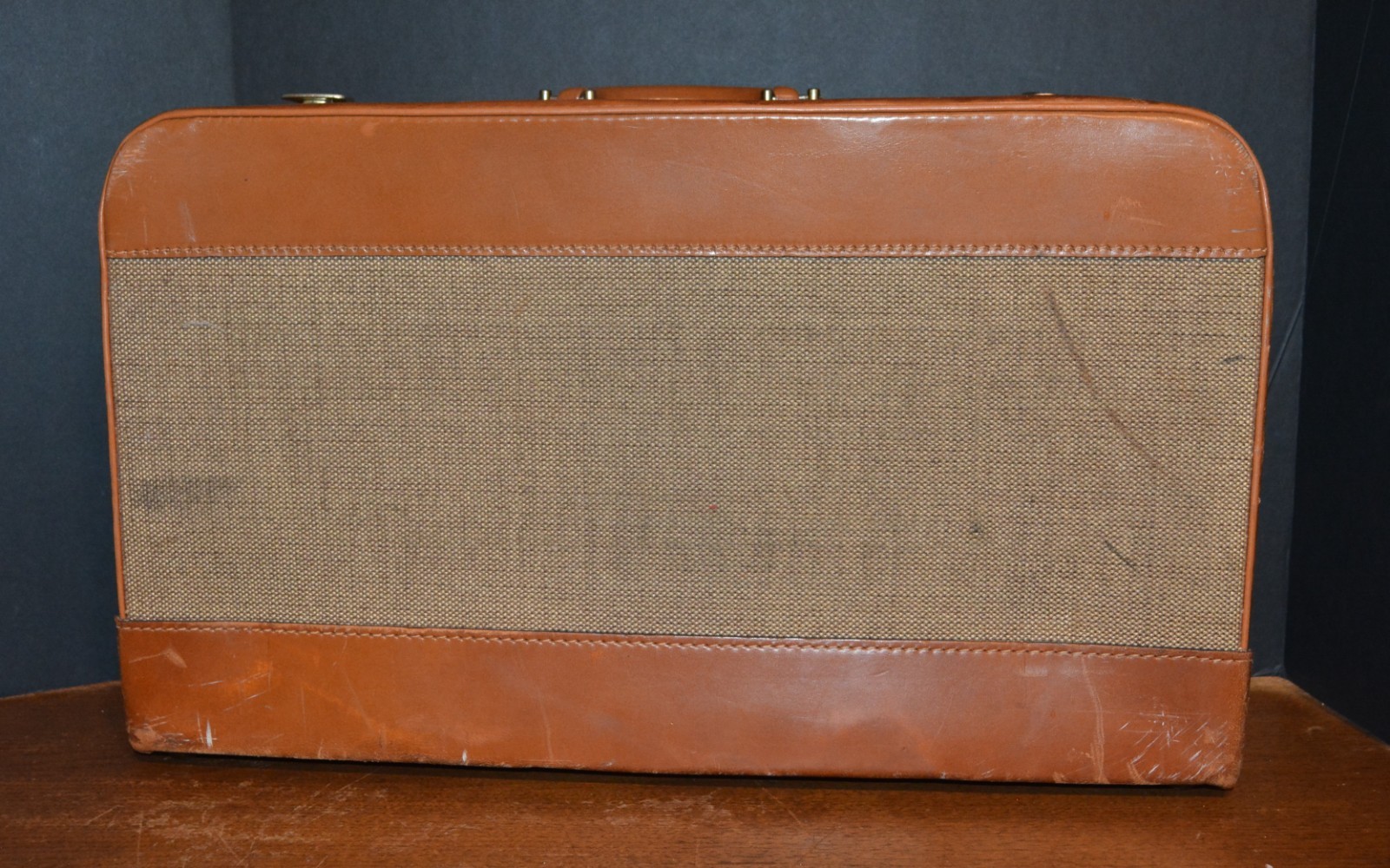 VTG BROOKS BROTHERS Suitcase Leather Tweed Brass CORBIN SESAMEE LOCK