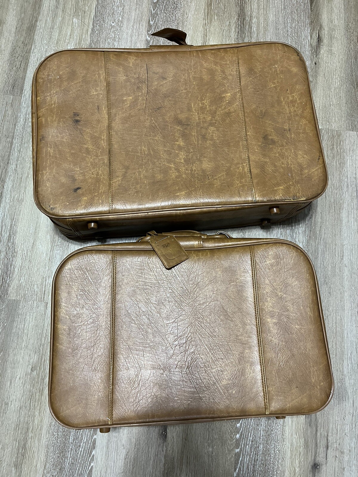 Set Of 2 Vintage Leather Mercury Suitcases Luggage Brown Travel Bags