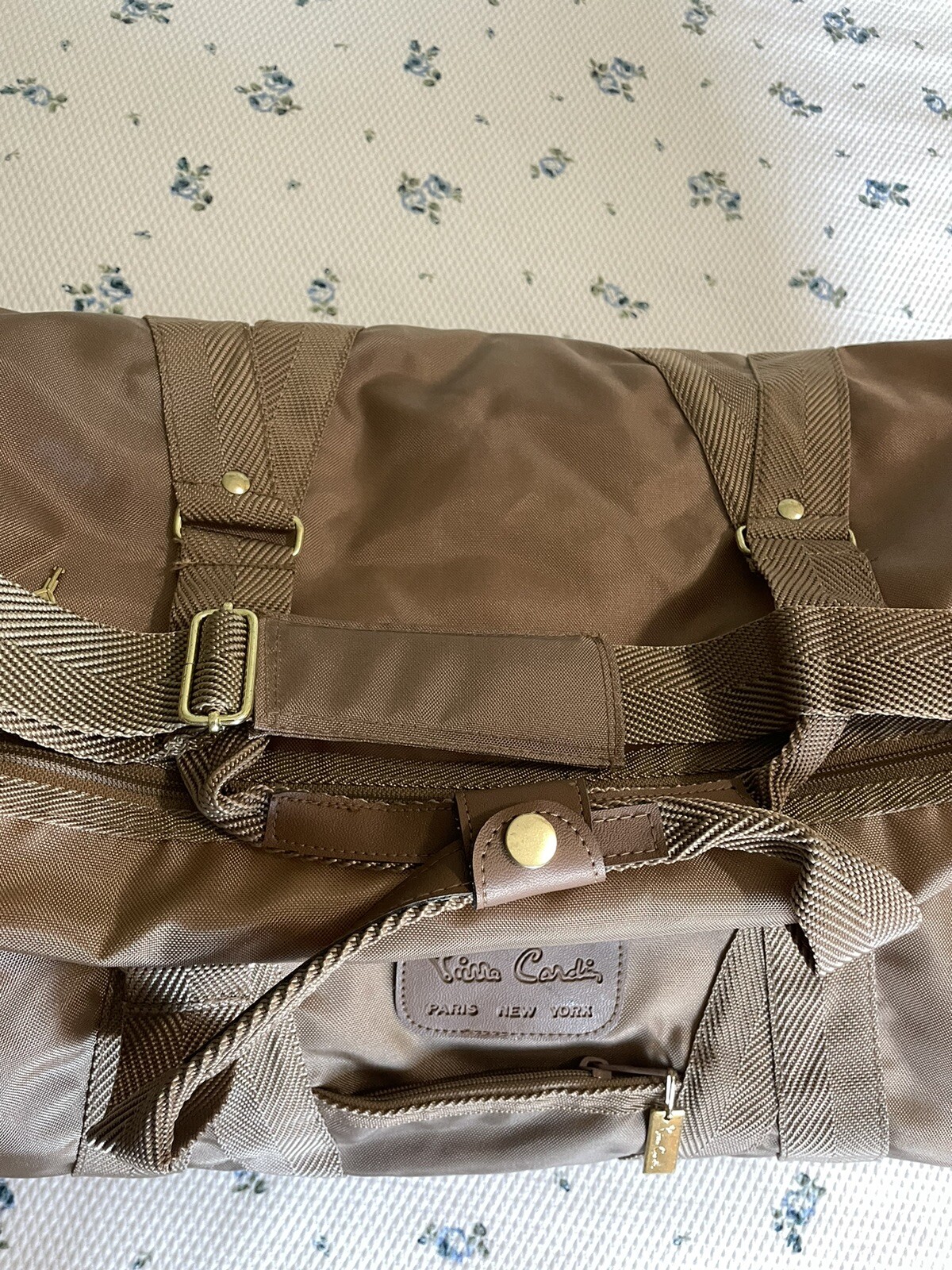 Pierre Cardin VTG Duffle Travel Gym Weekend Suit Bag Nylon Gold Brown Set Of 5