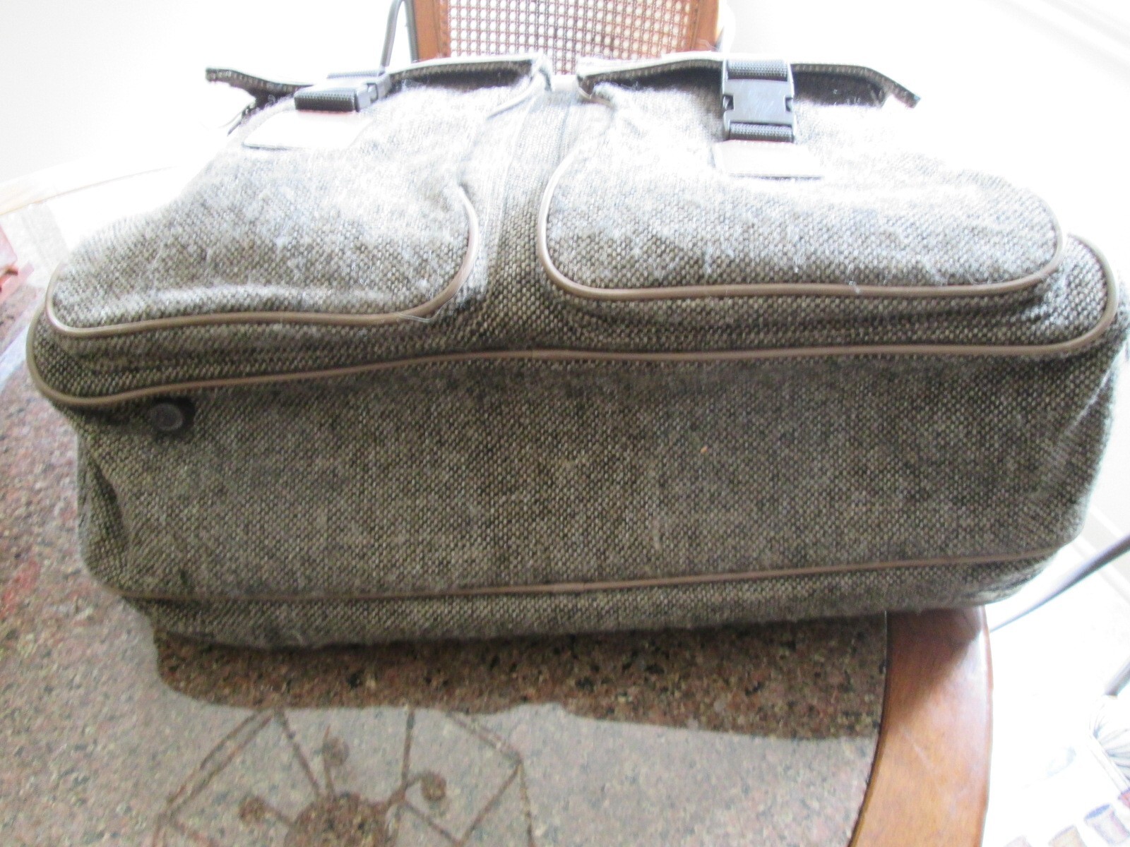 Vintage Large 4 Compartment Tweed And Leather Atlantic Travel Tote