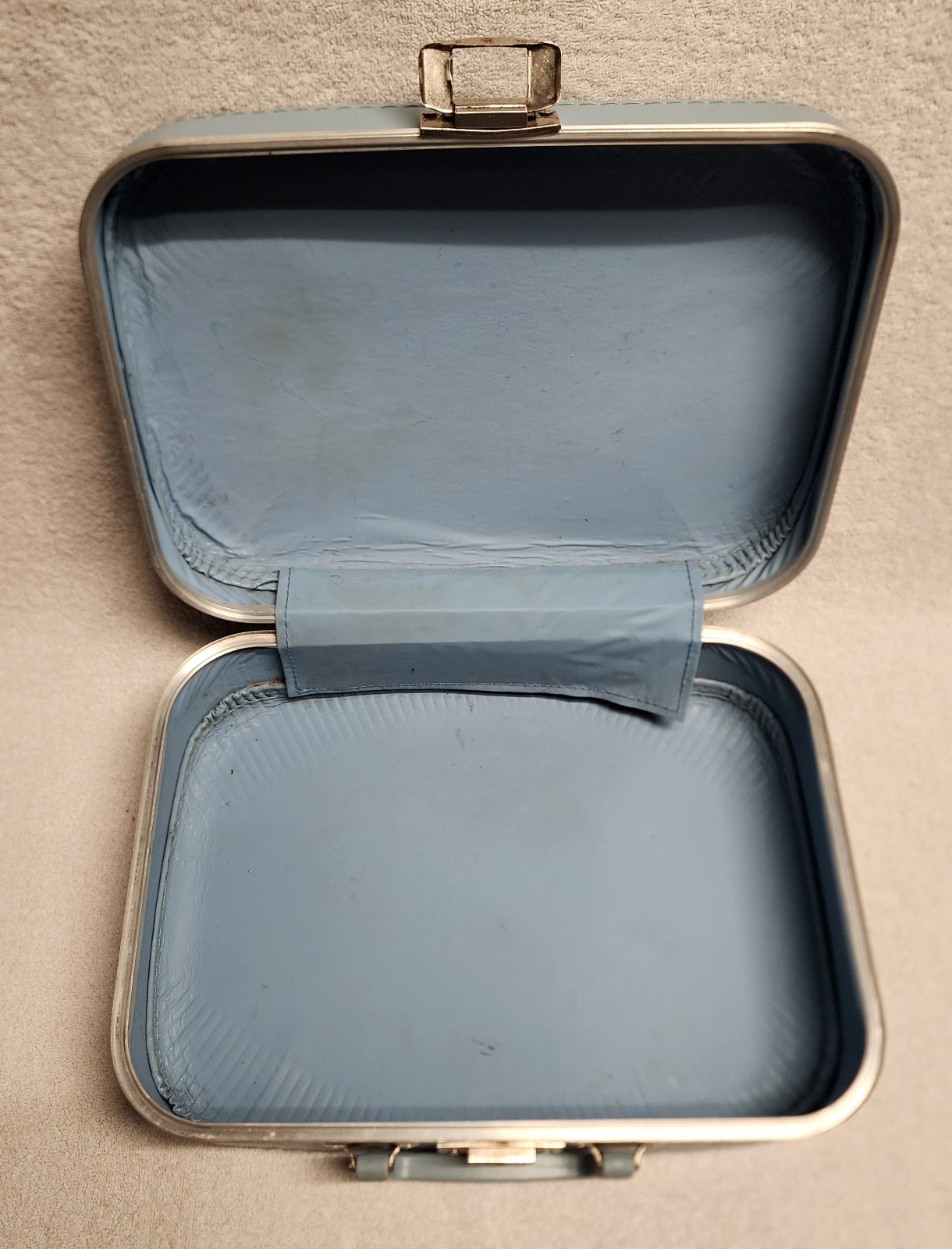 Vintage 1970s Childrens Suitcase Just Visiting I Heart Grama Grandma Light Blue