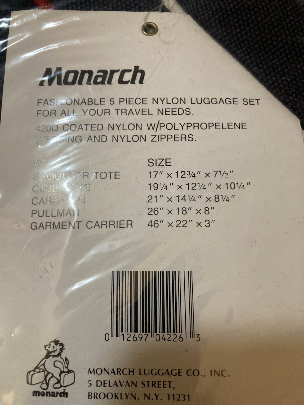 Vintage Monarch 5 Piece Luggage Set Style #4205 NEW OLD STOCK