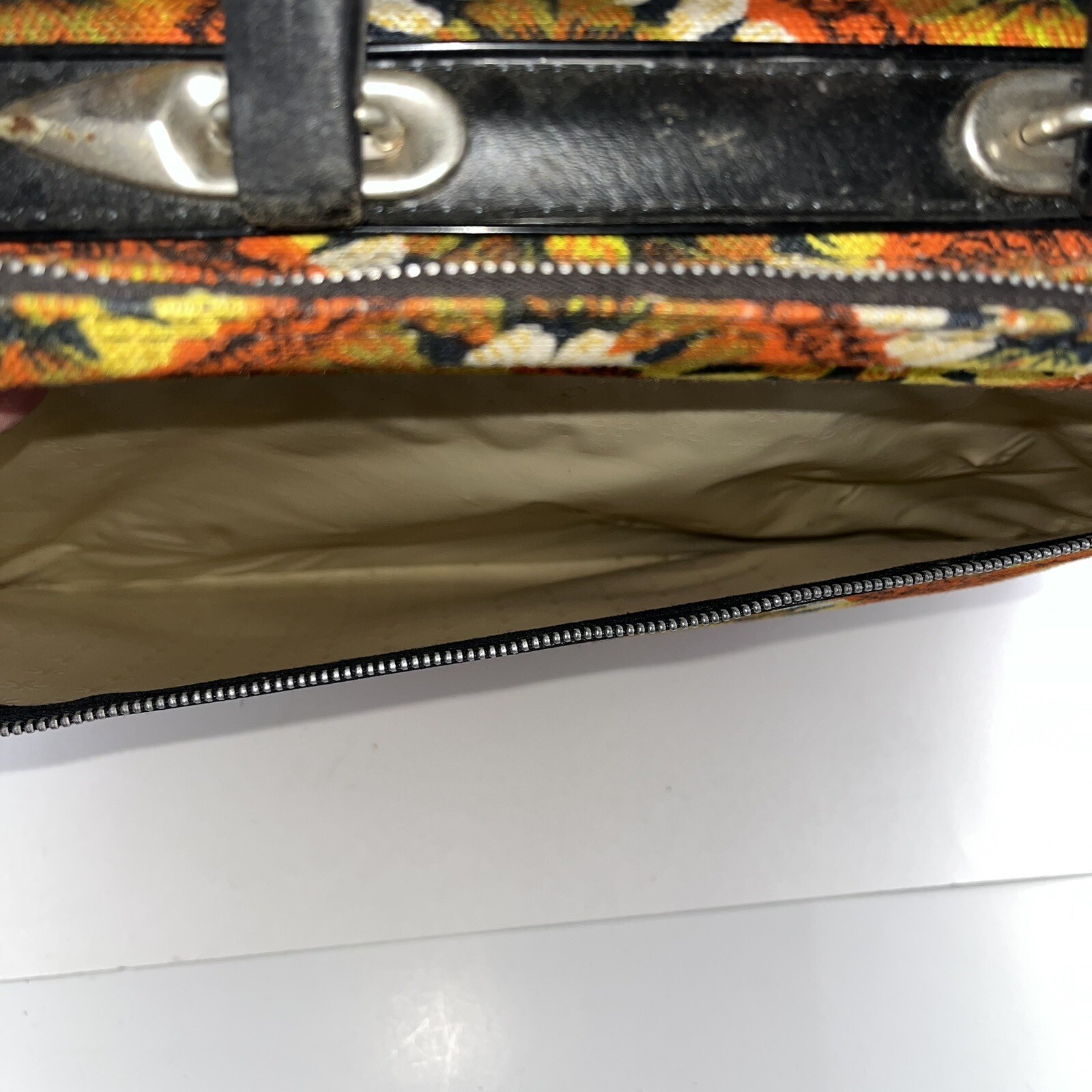 VTG Suitcase Luggage Bantam 70’s Key Travel Fabric Floral Bag Hippie Mod Diamond